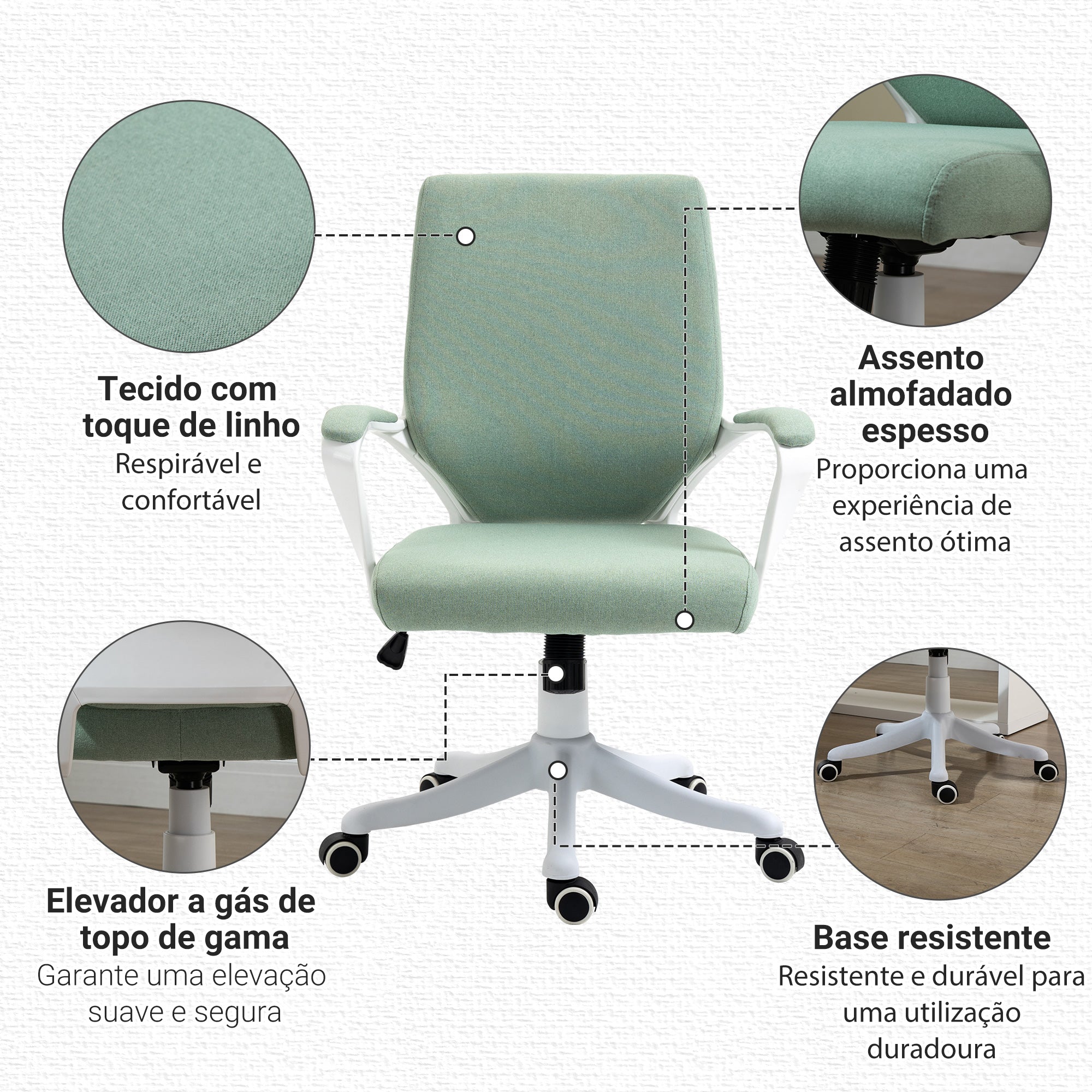 Cadeira de Escritório Ergonómica – 62x69x92-100 cm – Verde – Linho Sintético