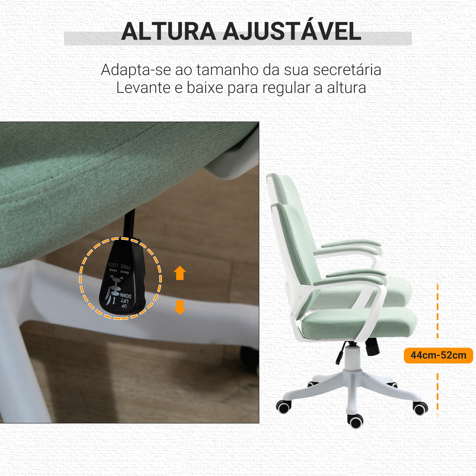 Cadeira de Escritório Ergonómica – 62x69x92-100 cm – Verde – Linho Sintético