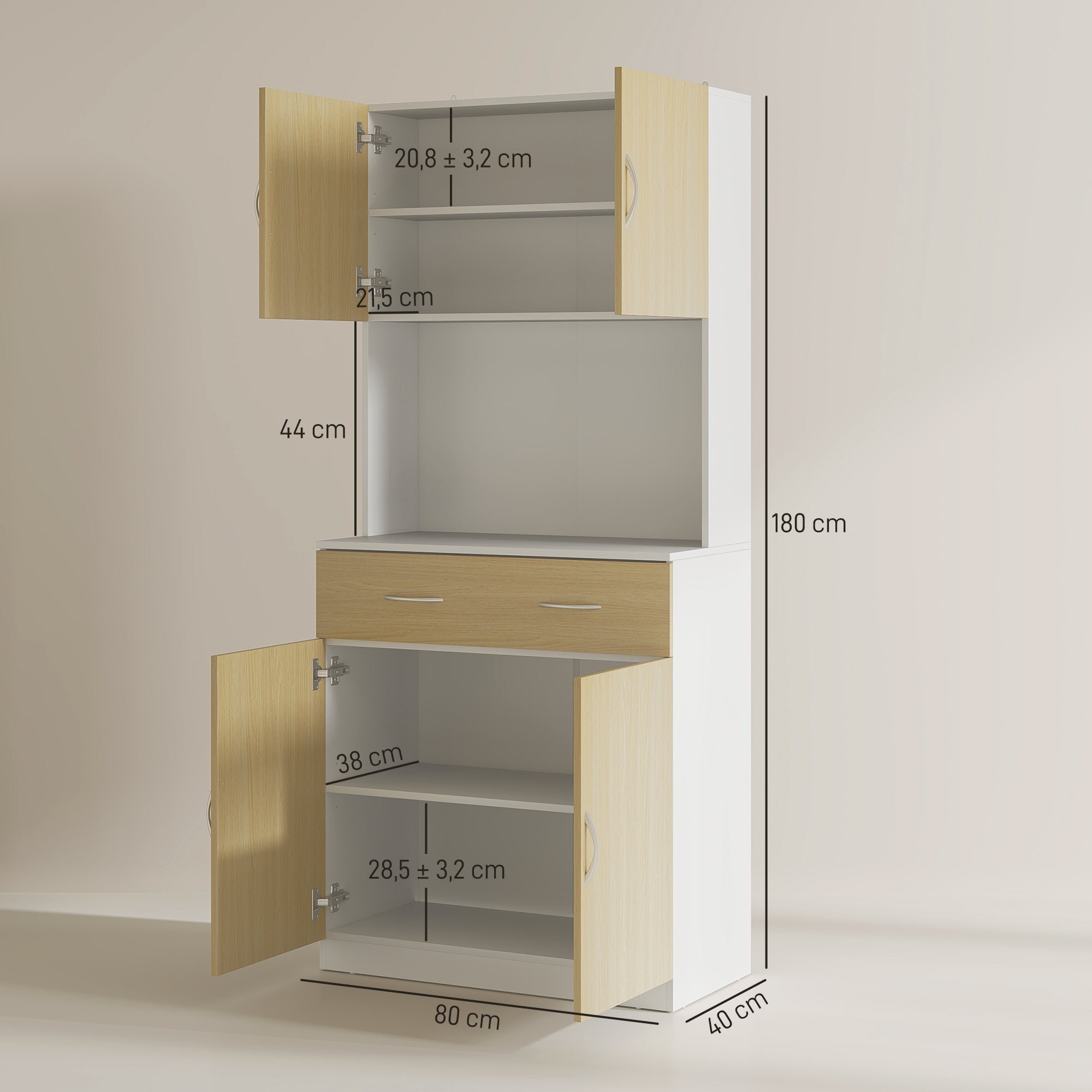 Armário de Cozinha – 80x40x180 cm – Branco – Madeira