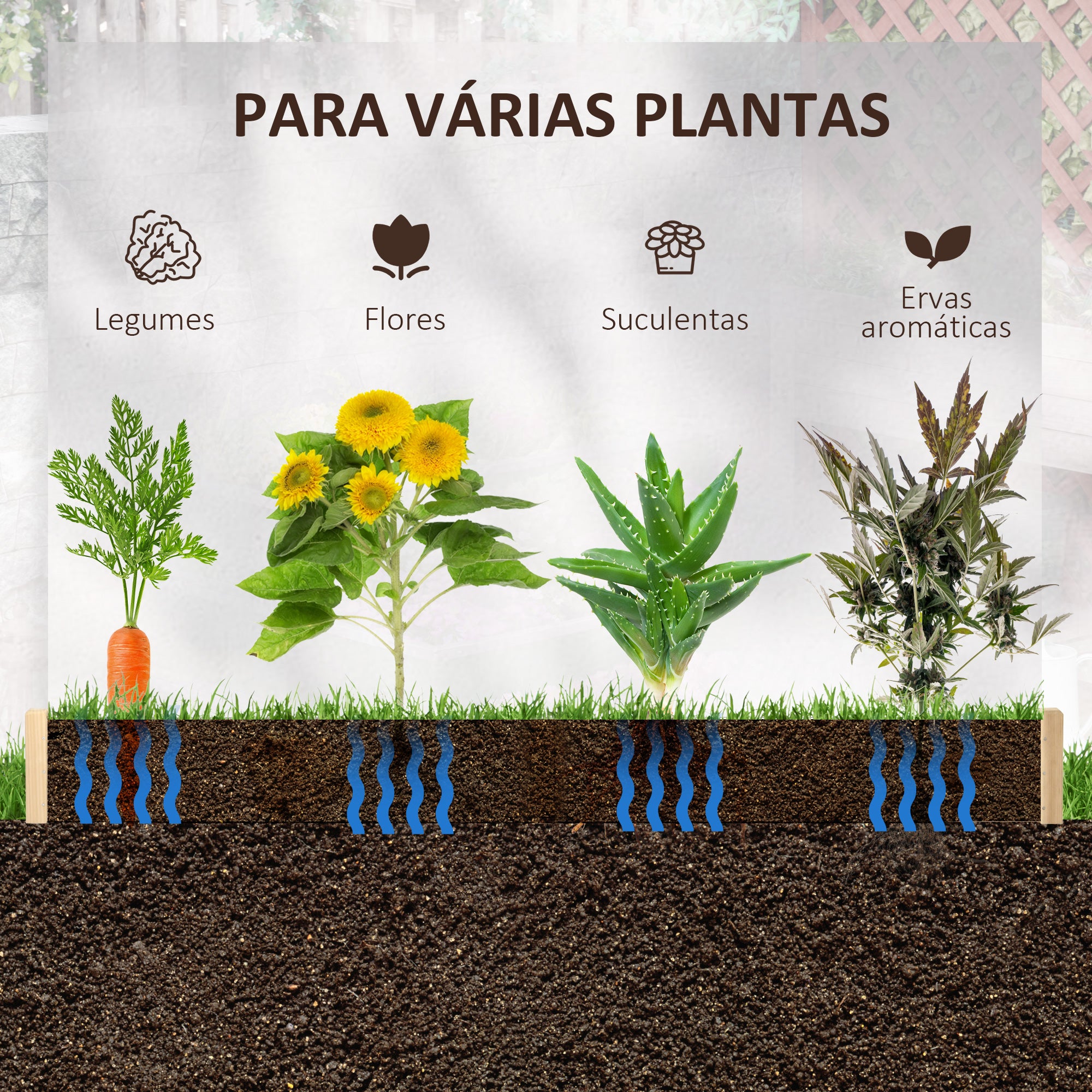 Caixa de Plantio de Madeira Quadrada – 100x100x16 cm – Cor de Madeira Natural