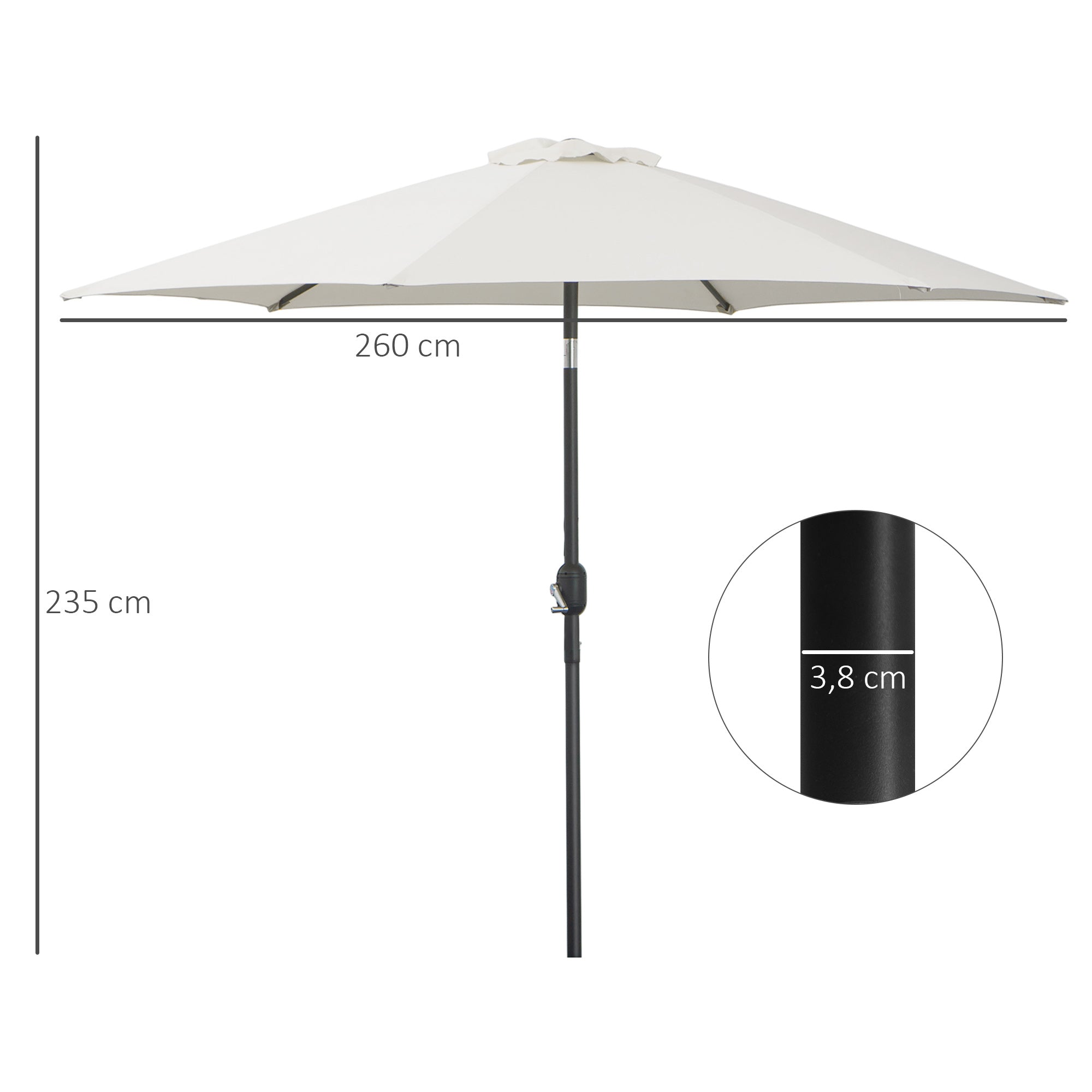 Chapéu de Sol de Jardim Ø270x235cm - Creme Branco