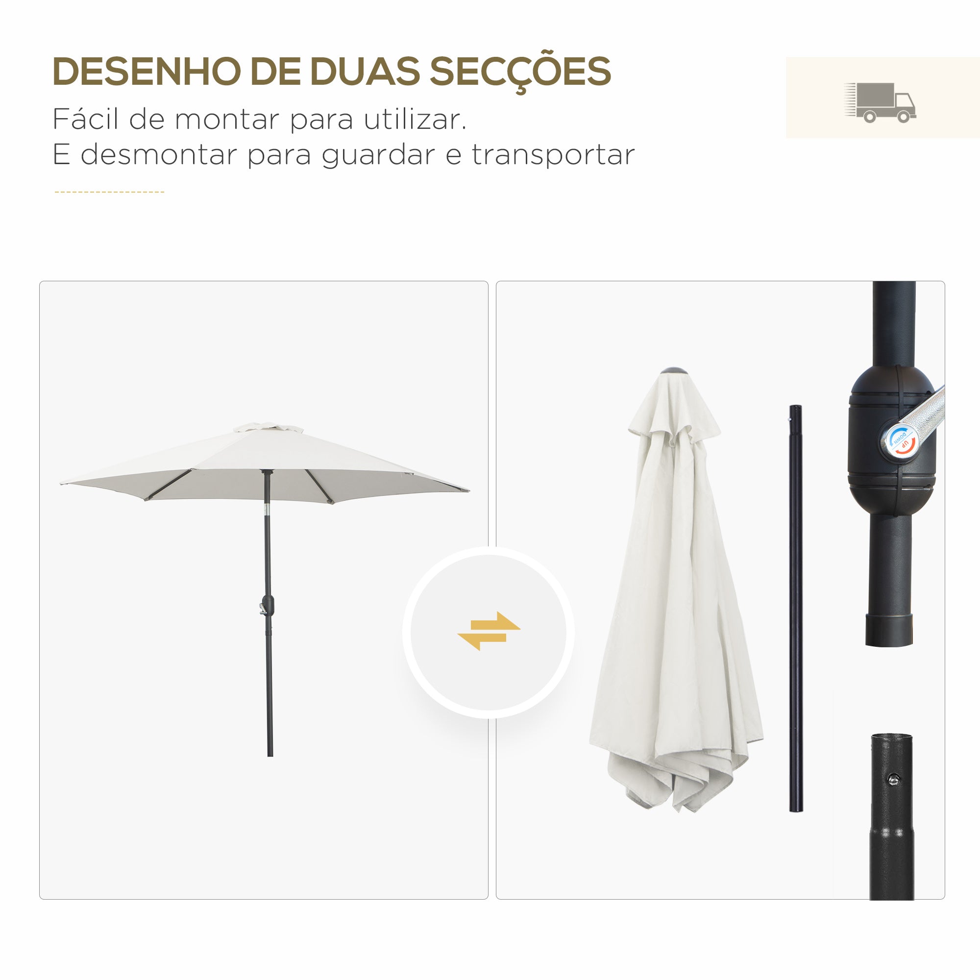 Chapéu de Sol de Jardim Ø270x235cm - Creme Branco