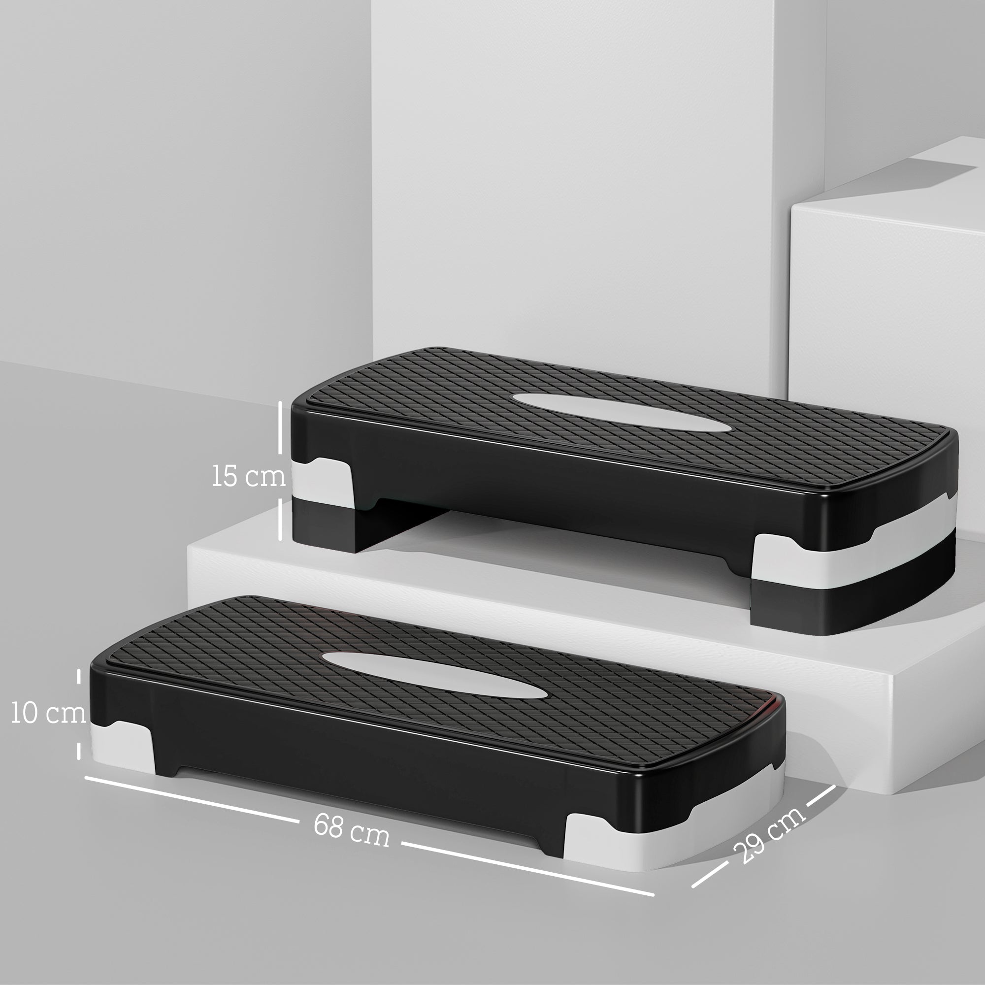 Step Aeróbico com Altura Ajustável 68x29x10-15cm Preto e Cinza