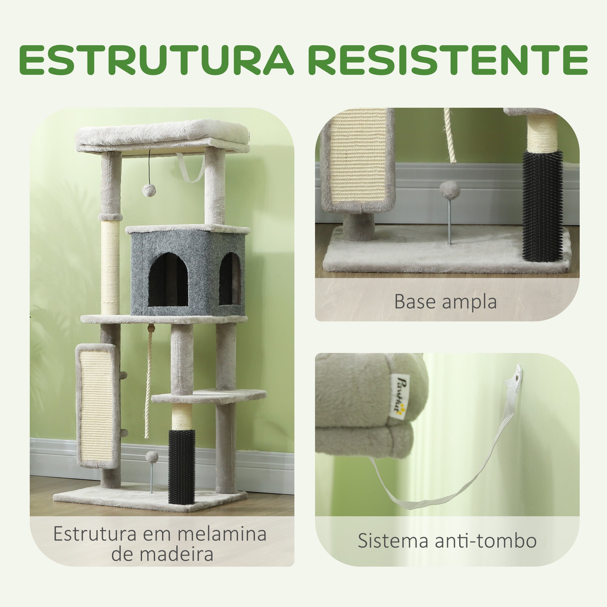 Arranhador para Gatos Grande – 55x44x132 cm – Cinzento – Melamina de madeira, pelúcia, algodão PP e sisal