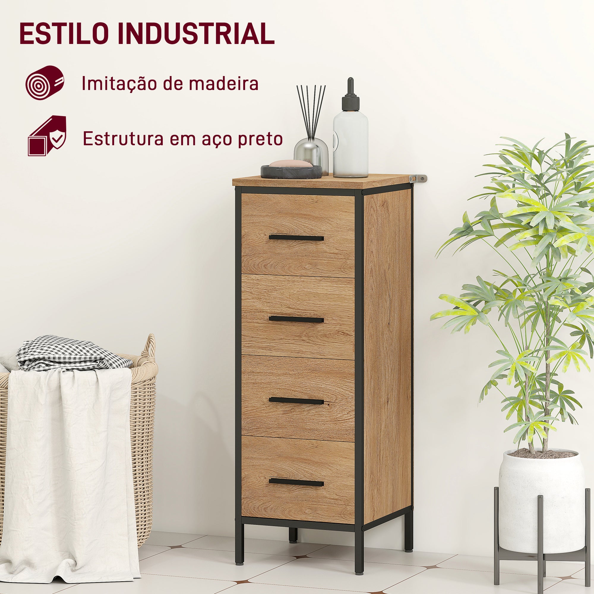 Armário de Casa de Banho Estreito 30x30x82 cm em Madeira e Preto
