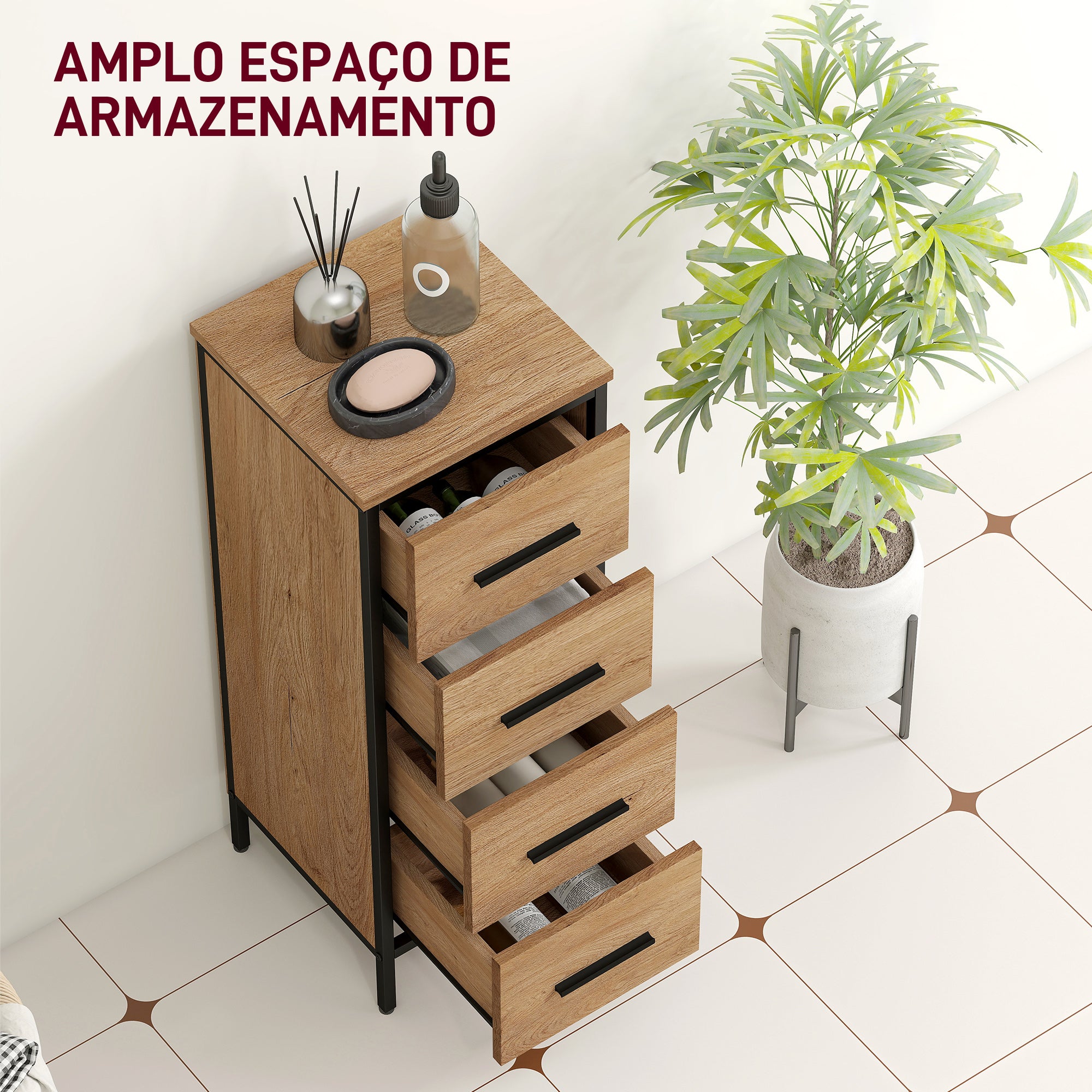 Armário de Casa de Banho Estreito 30x30x82 cm em Madeira e Preto