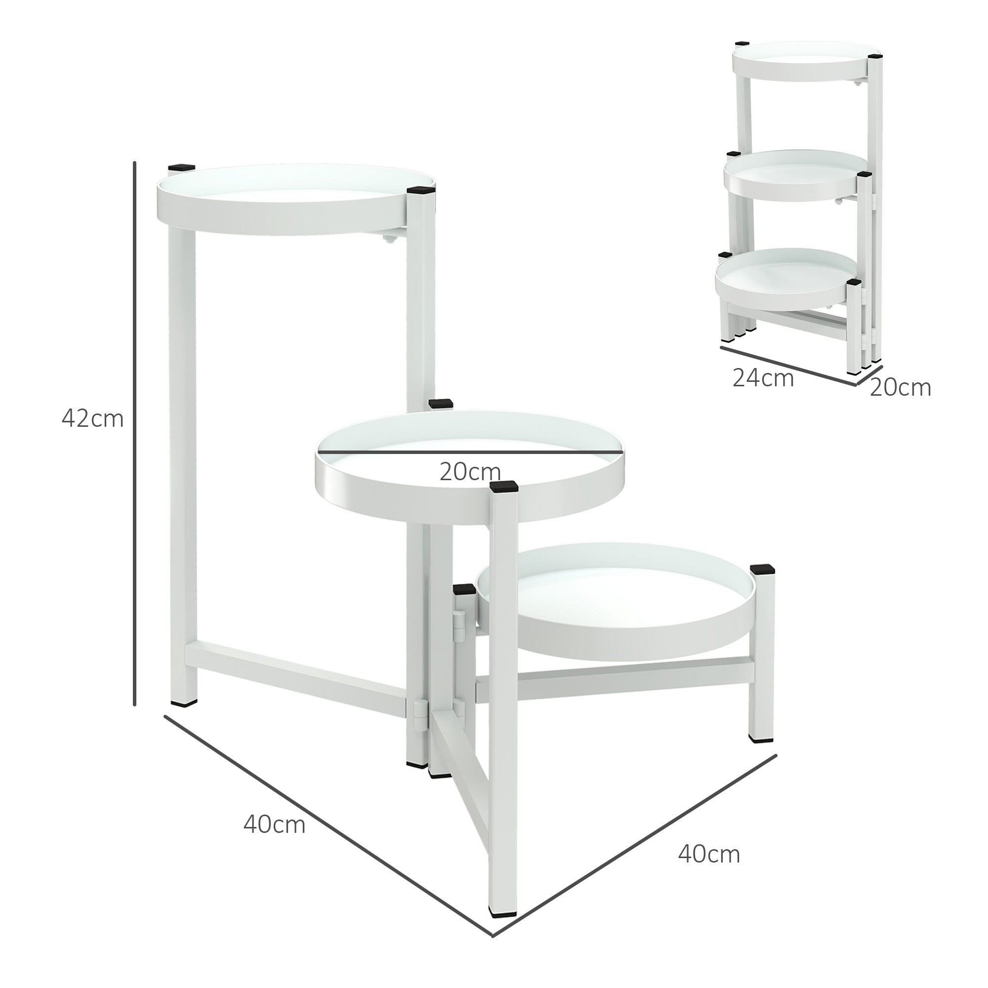 Suporte para Plantas Dobrável de 3 Níveis 40x40x42 cm - Branco