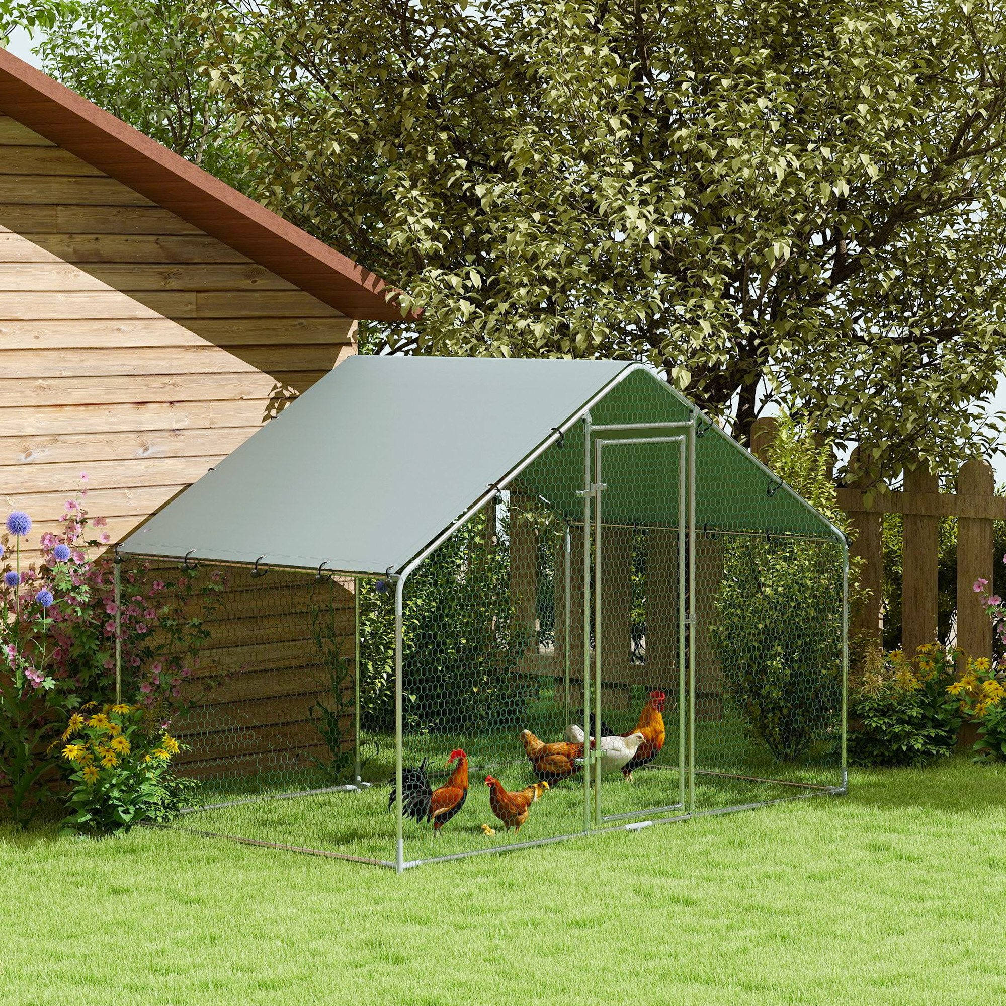 Galinheiro de Exterior – 300x170x190 cm – Prateado – Aço Galvanizado