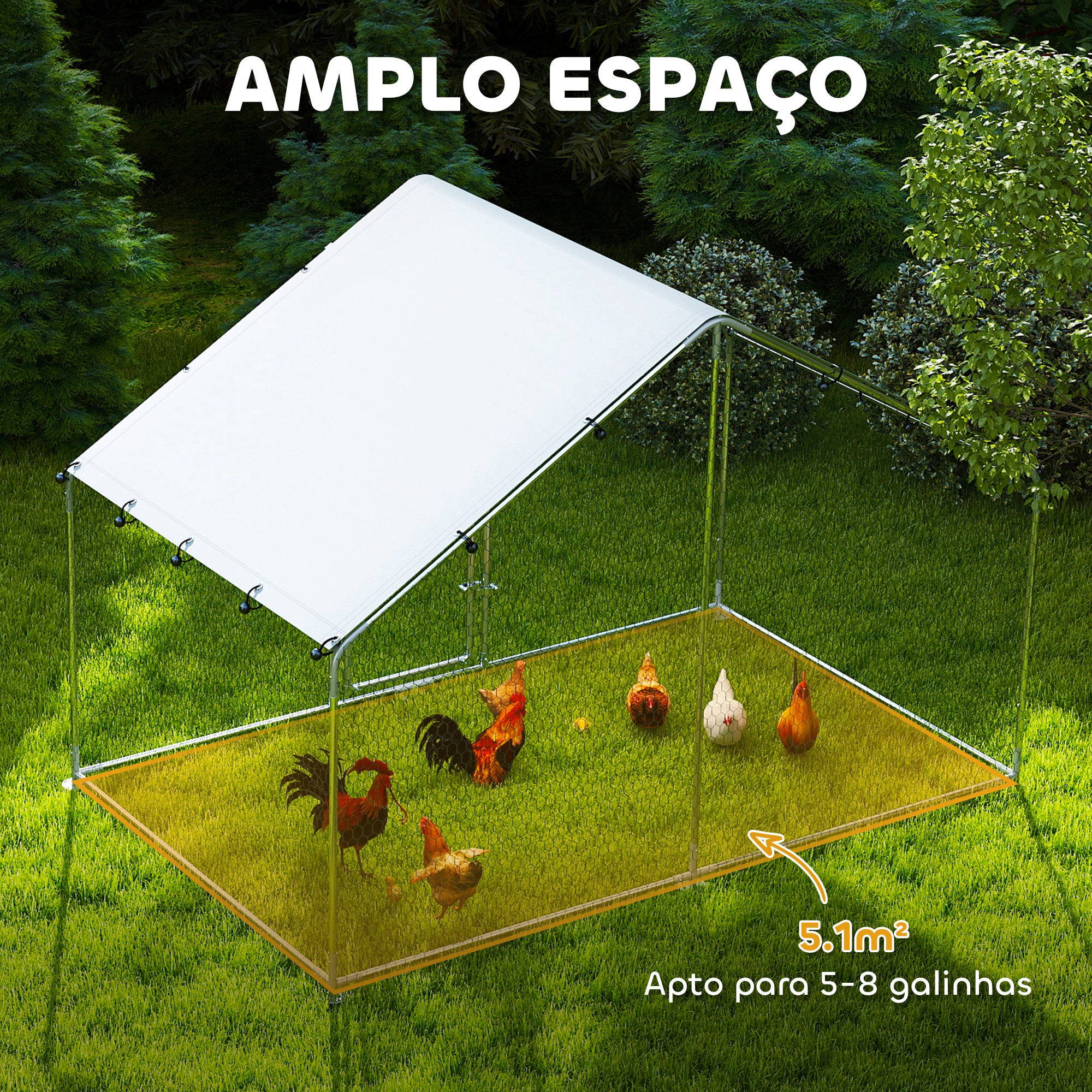Galinheiro de Exterior – 300x170x190 cm – Prateado – Aço Galvanizado