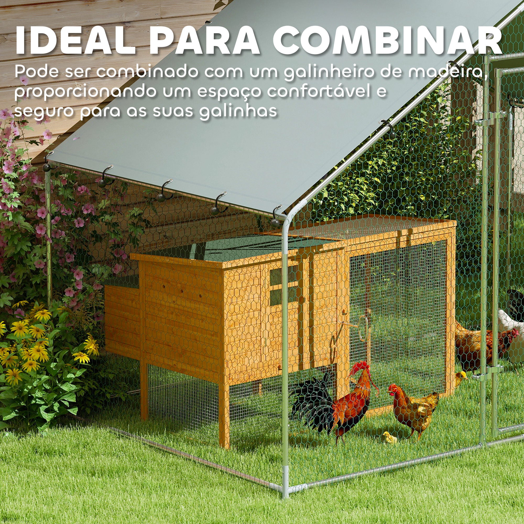 Galinheiro de Exterior – 300x170x190 cm – Prateado – Aço Galvanizado