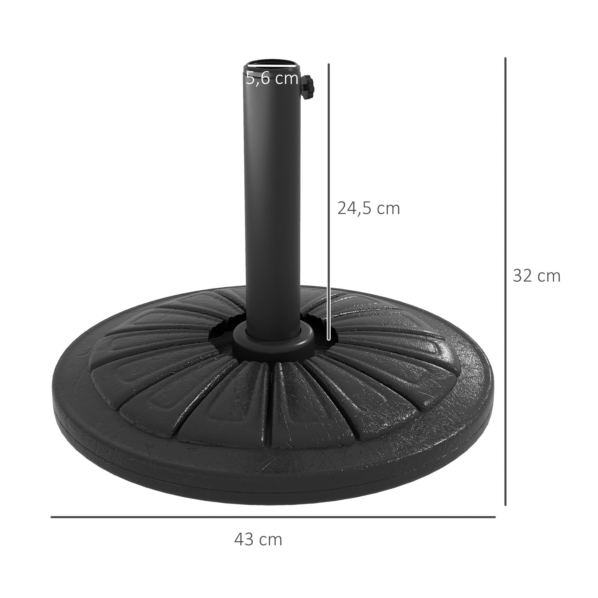 Base para Chapéu de Sol Preenchível de HDPE Ø43x32 cm - Cor Preto