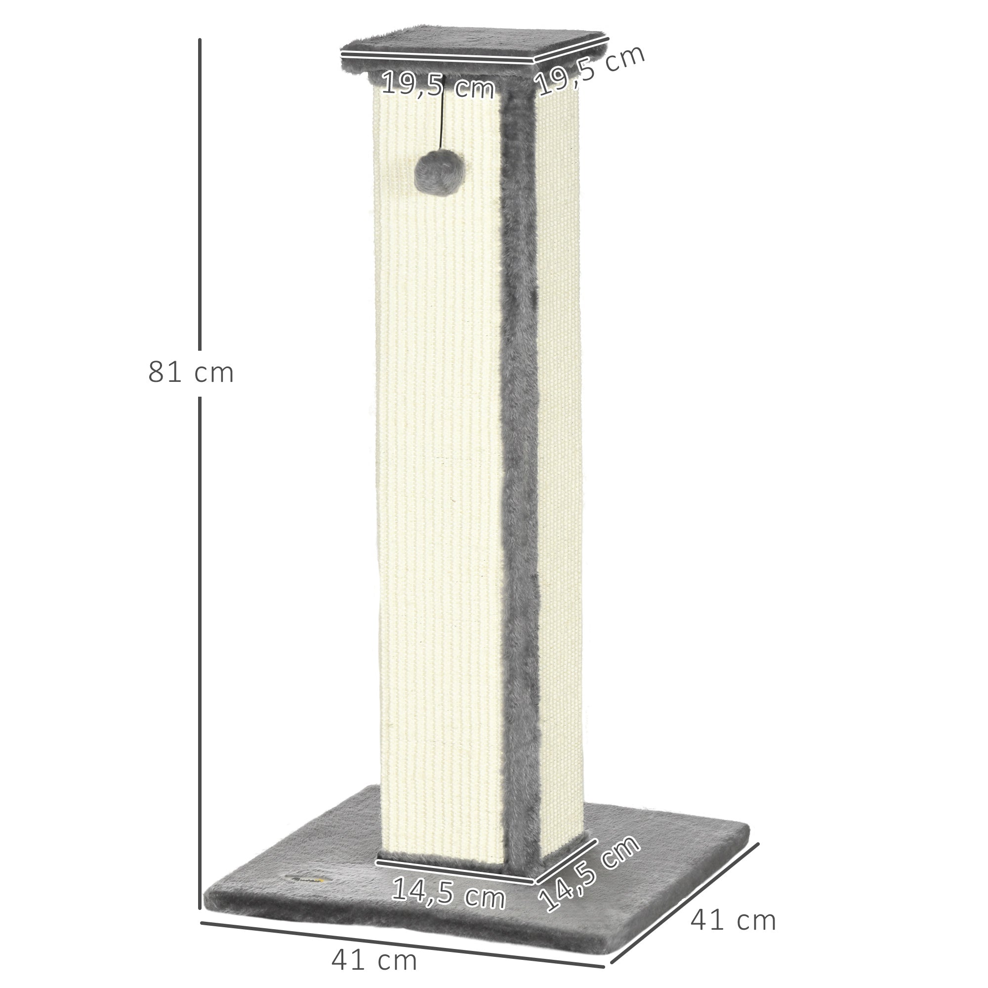 Poste Arranhador para Gatos – 41x41x81 cm – Cinza e Creme – Aglomerado de Madeira