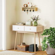 Mesa Consola Estreita com 2 Gavetas 86x35x75 cm - Carvalho e Branco