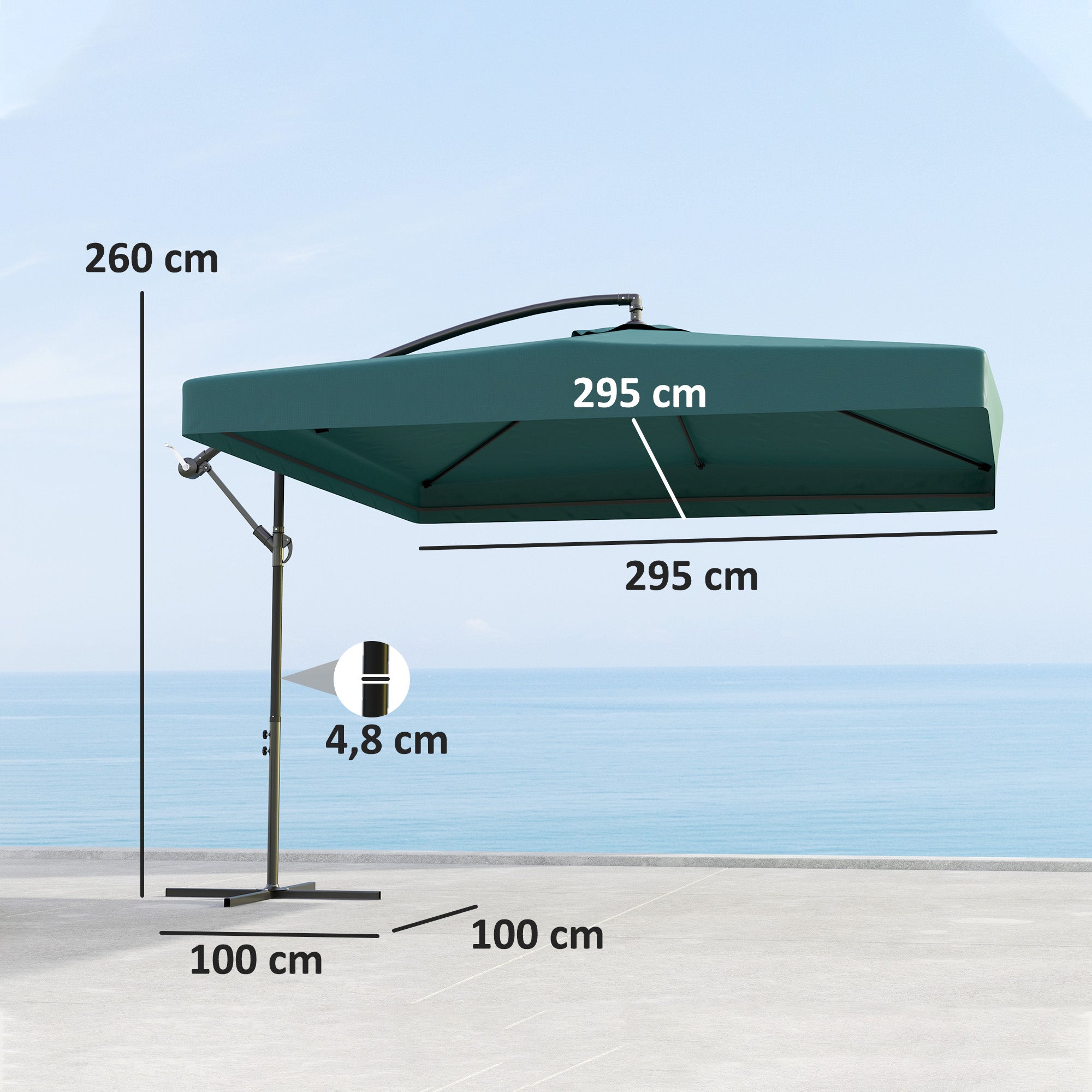 Chapéu de Sol de Jardim 295x295x260 cm - Verde Escuro