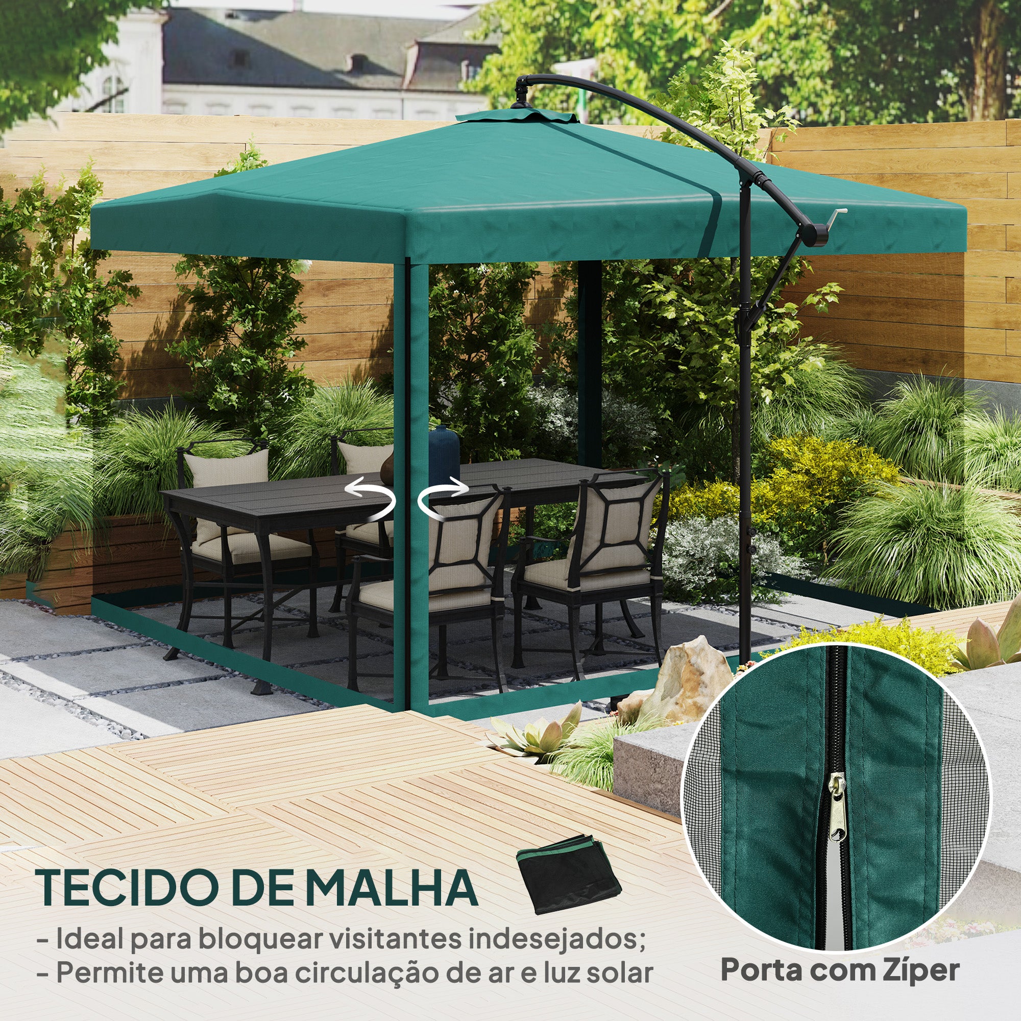 Chapéu de Sol de Jardim 295x295x260 cm - Verde Escuro