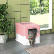 Caixa de Areia para Gatos Dobrável com Cobertura Rosa 47,5x35,5x36,7cm