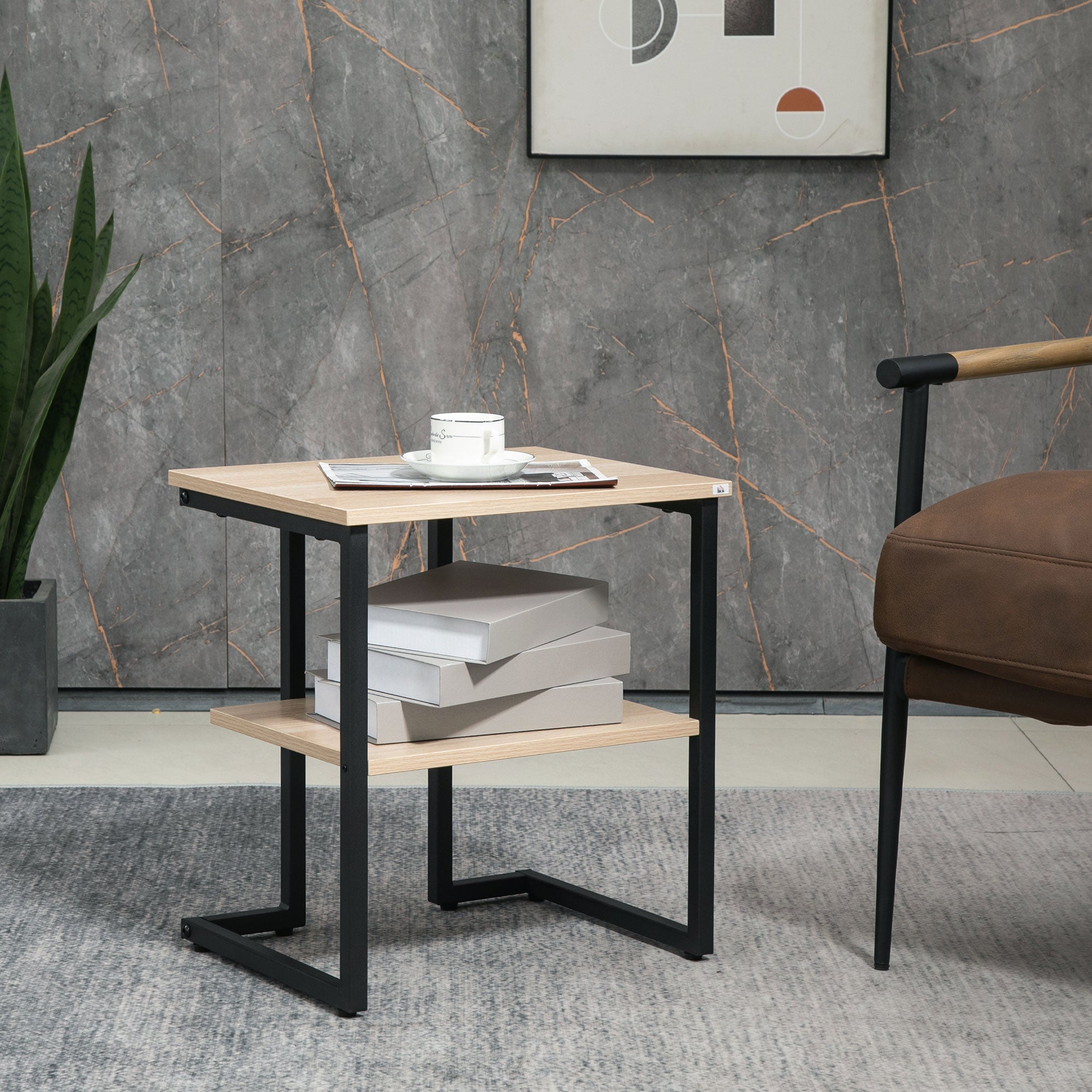 Mesa Auxiliar de 2 Níveis – 45x35x48cm – Preto – Madeira e Aço