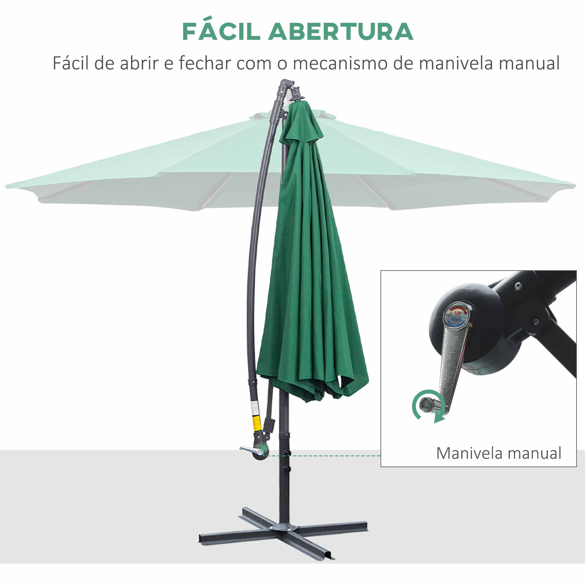 Chapéu de Sol Inclinável Φ300x260cm Verde Escuro