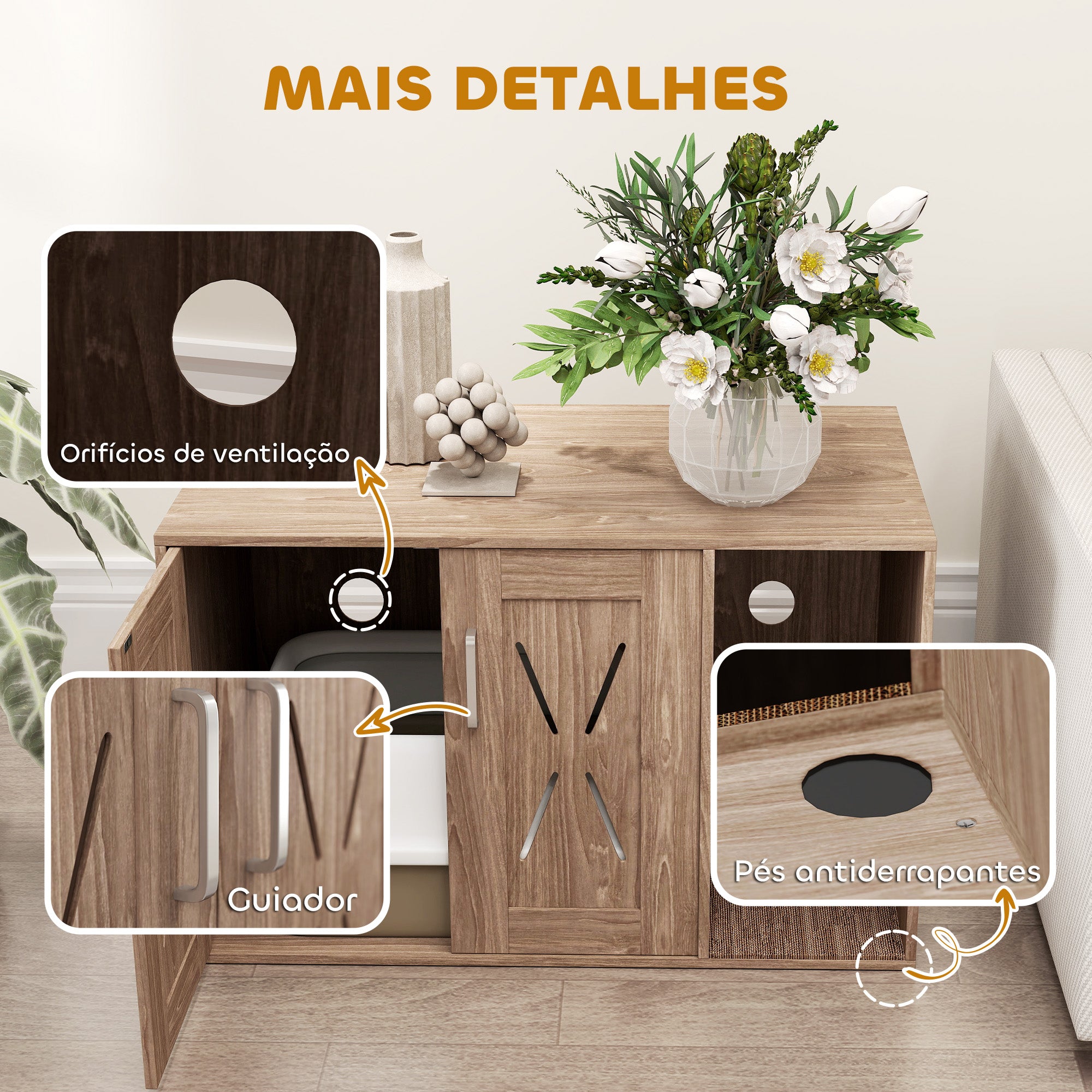 Mesa Auxiliar Caixa de Areia para Gatos 80x48x50,5 cm - Cor Madeira