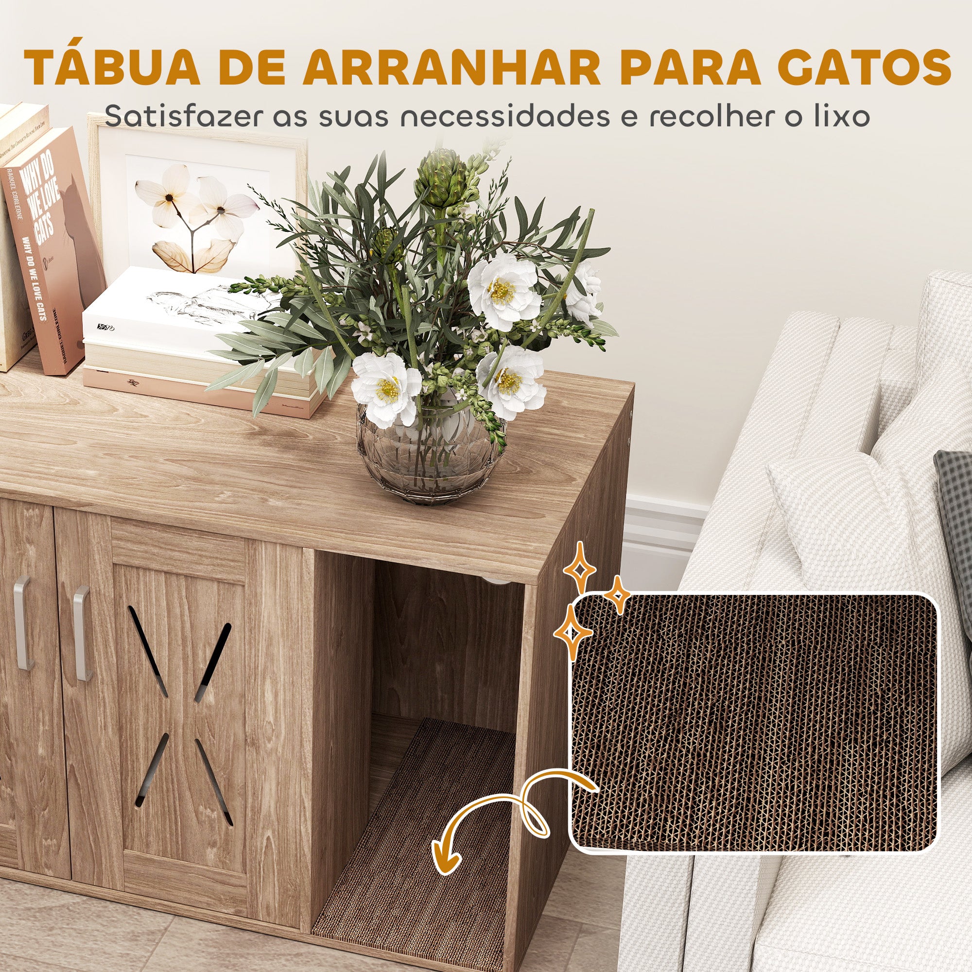 Mesa Auxiliar Caixa de Areia para Gatos 80x48x50,5 cm - Cor Madeira