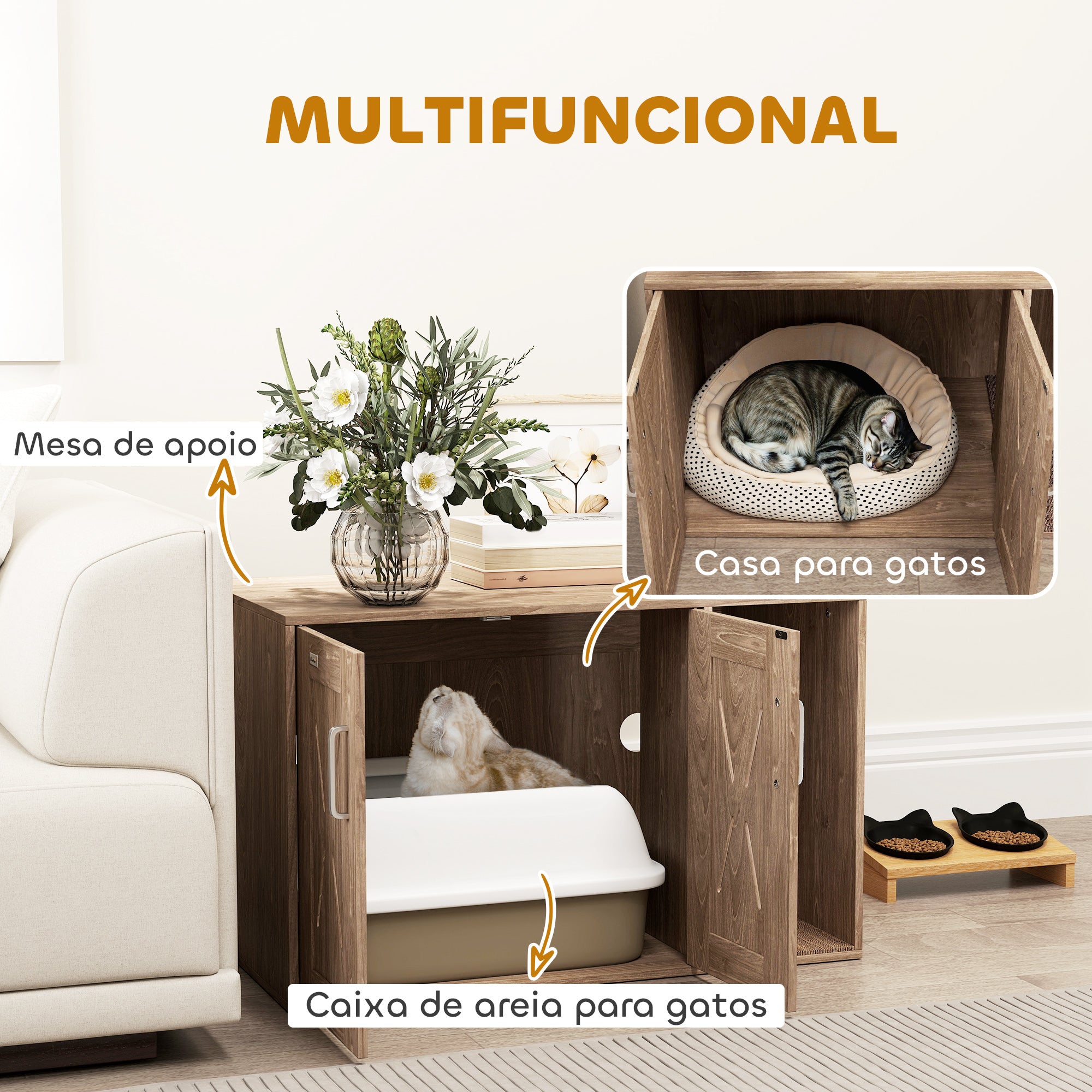Mesa Auxiliar Caixa de Areia para Gatos 80x48x50,5 cm - Cor Madeira