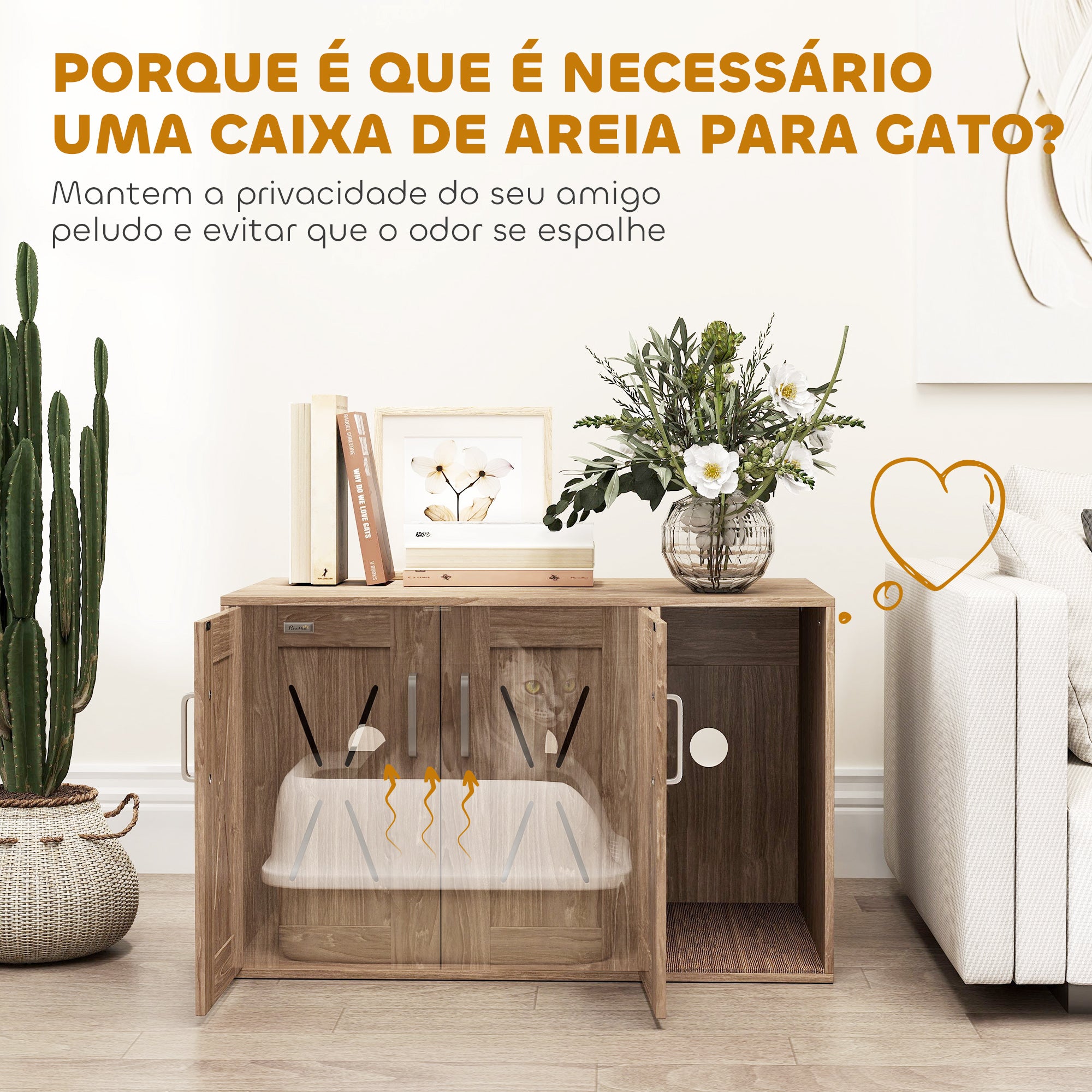 Mesa Auxiliar Caixa de Areia para Gatos 80x48x50,5 cm - Cor Madeira