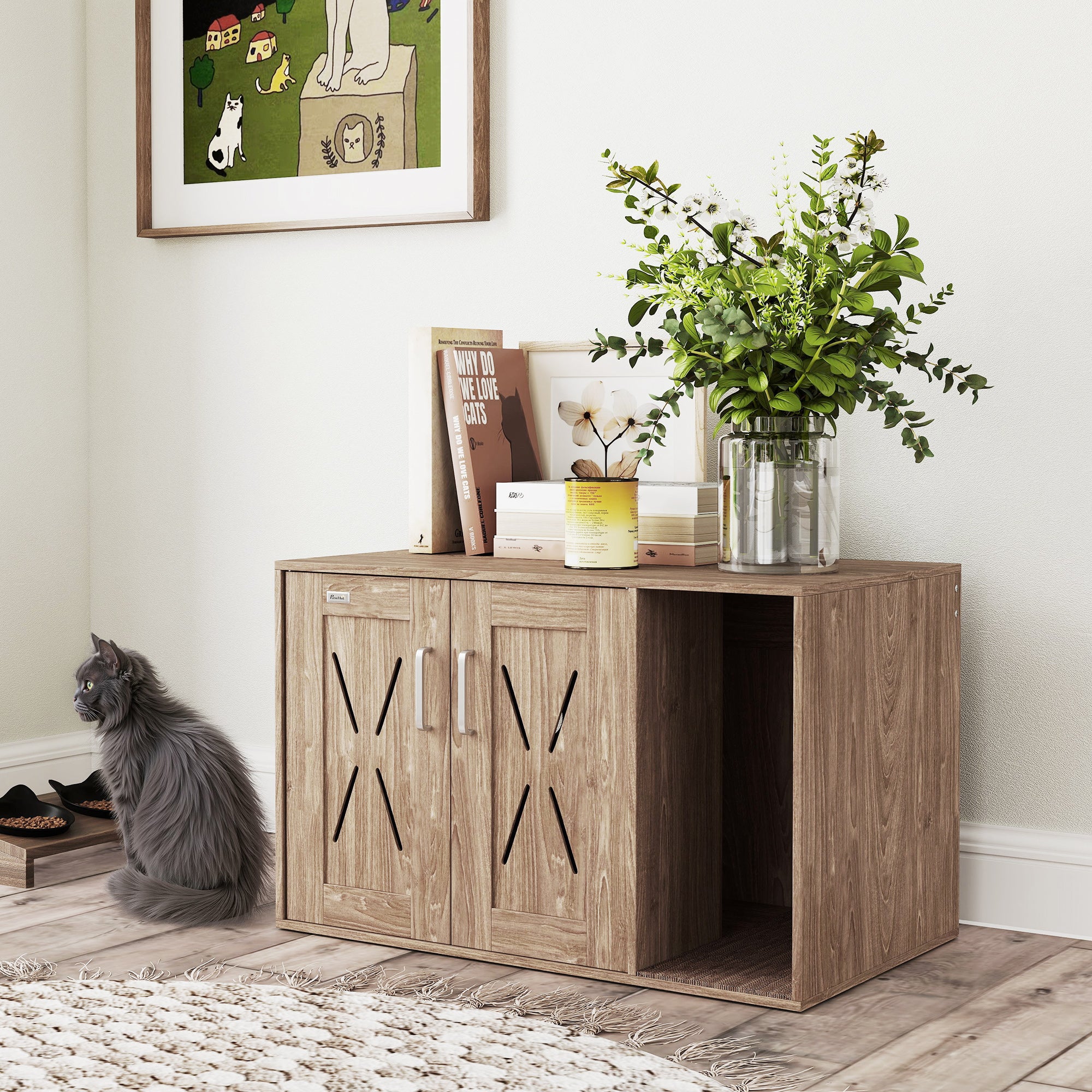 Mesa Auxiliar Caixa de Areia para Gatos 80x48x50,5 cm - Cor Madeira