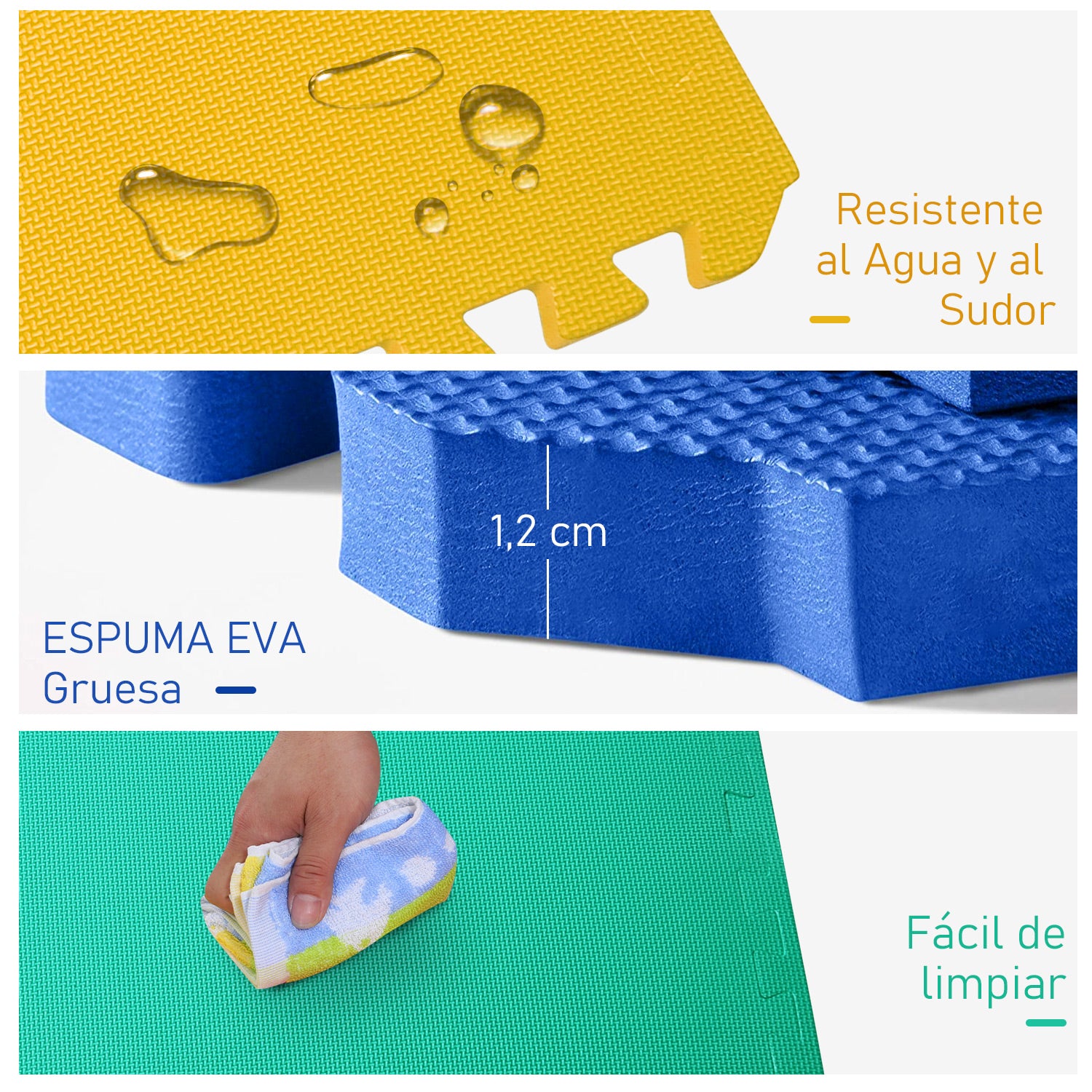 Tapete Puzzle Multicor 60x60x1,2 cm - Proteção de Borracha EVA para Casa Academia