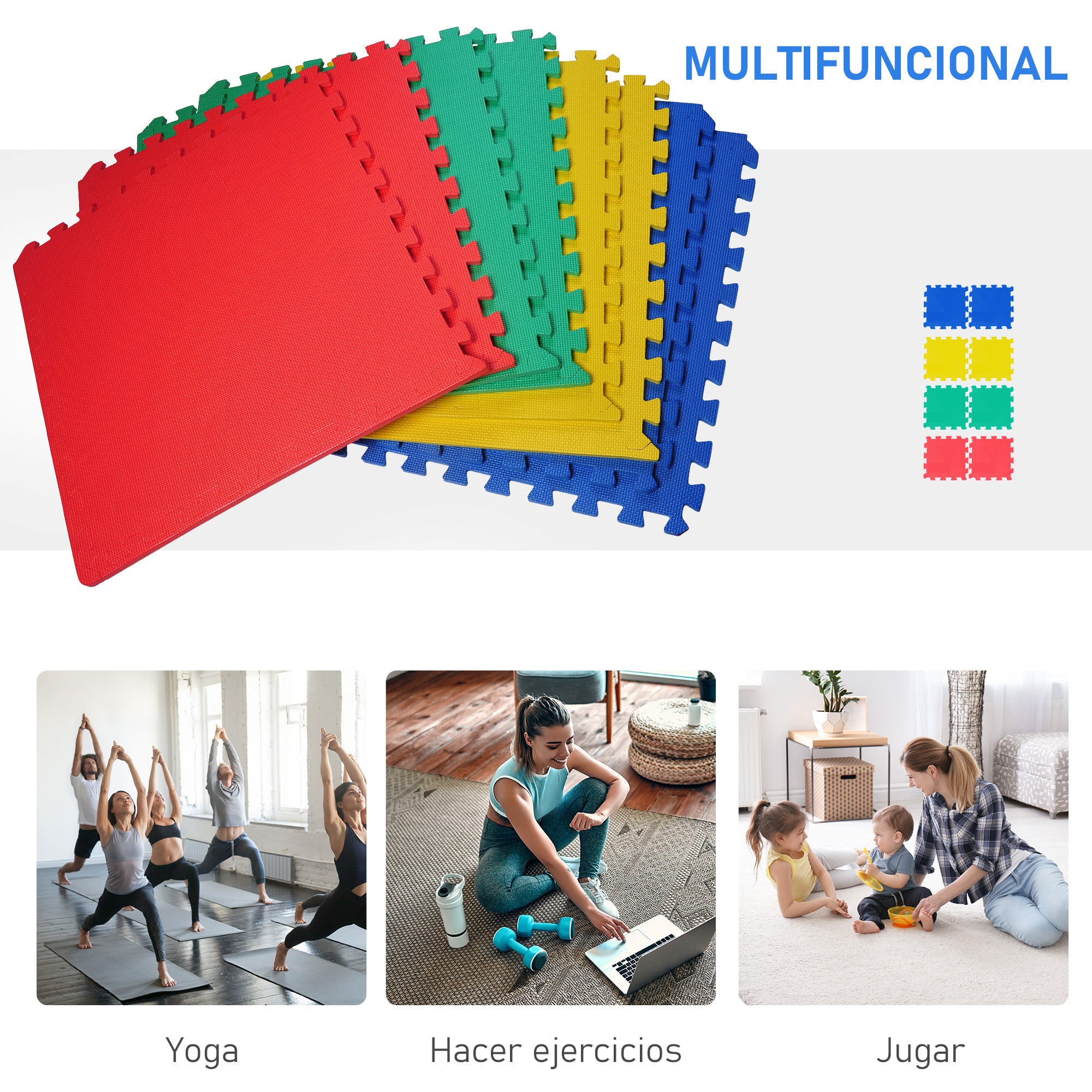 Tapete Puzzle Multicor 60x60x1,2 cm - Proteção de Borracha EVA para Casa Academia