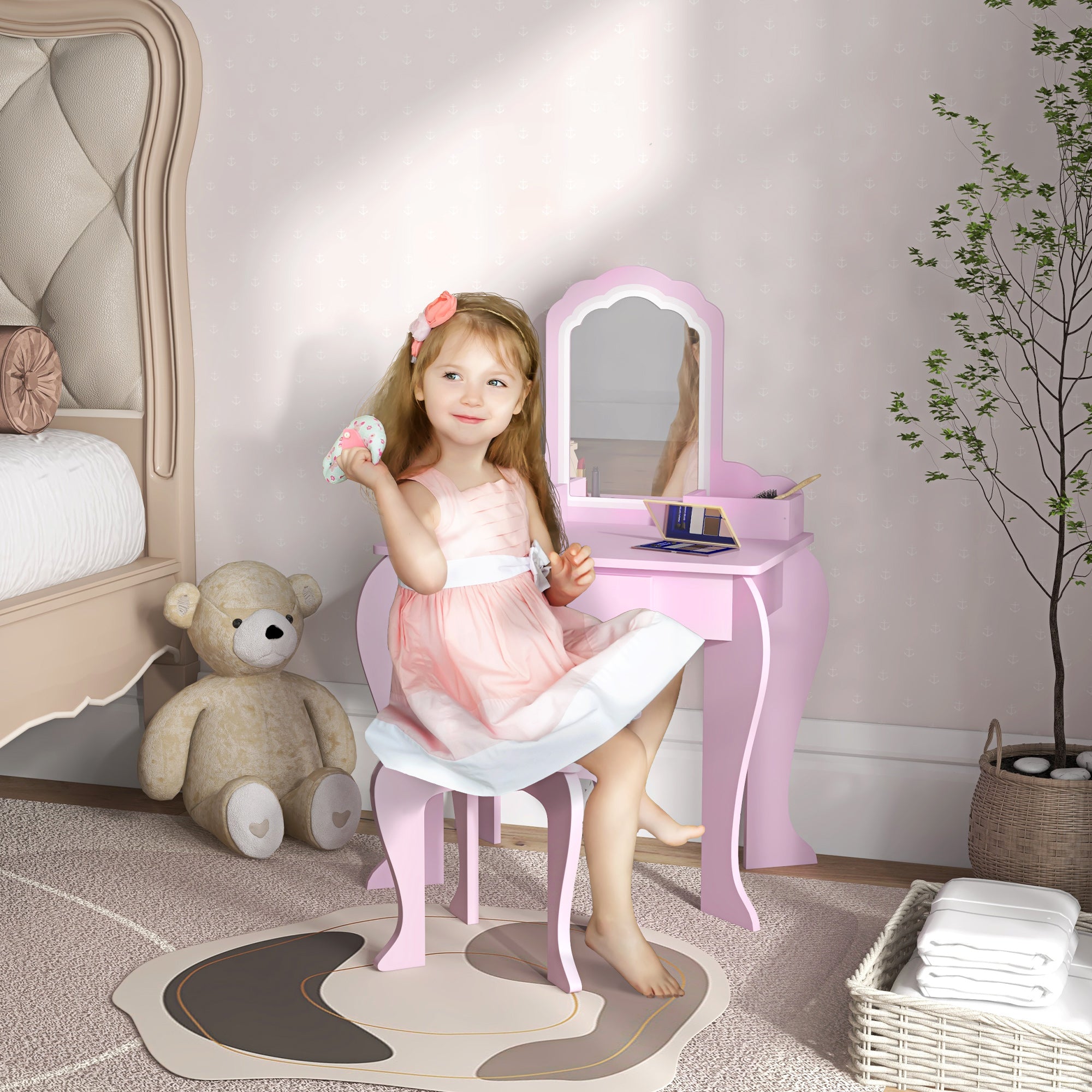 Toucador Infantil – 55x36x86 cm – Rosa – MDF e acrílico