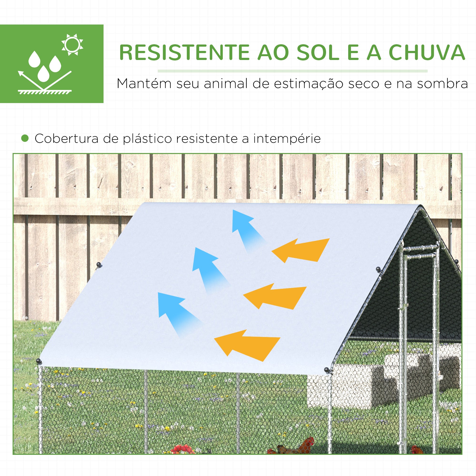 Galinheiro Exterior Grande – 300x200x200cm – Prata – Aço galvanizado