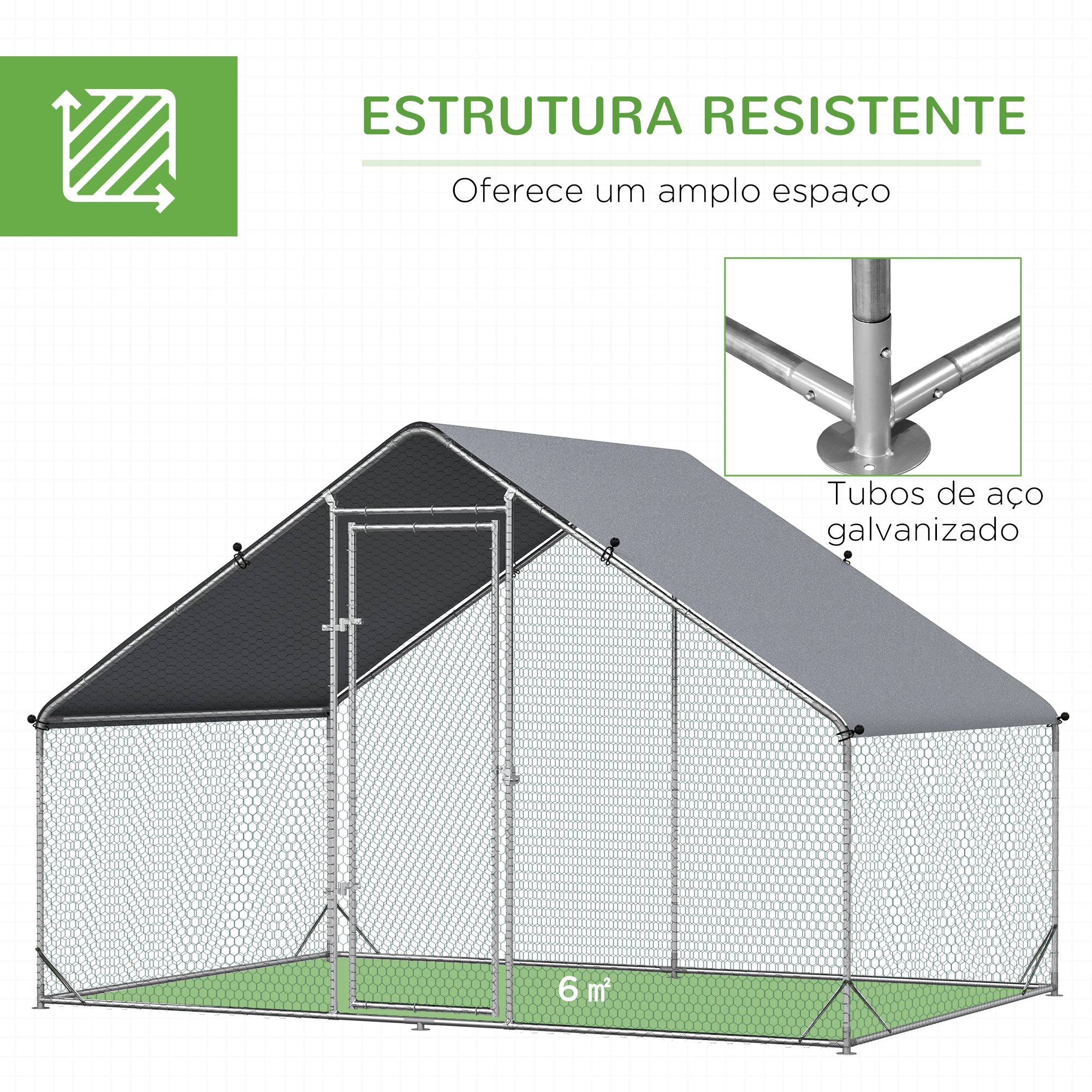 Galinheiro Exterior Grande – 300x200x200cm – Prata – Aço galvanizado