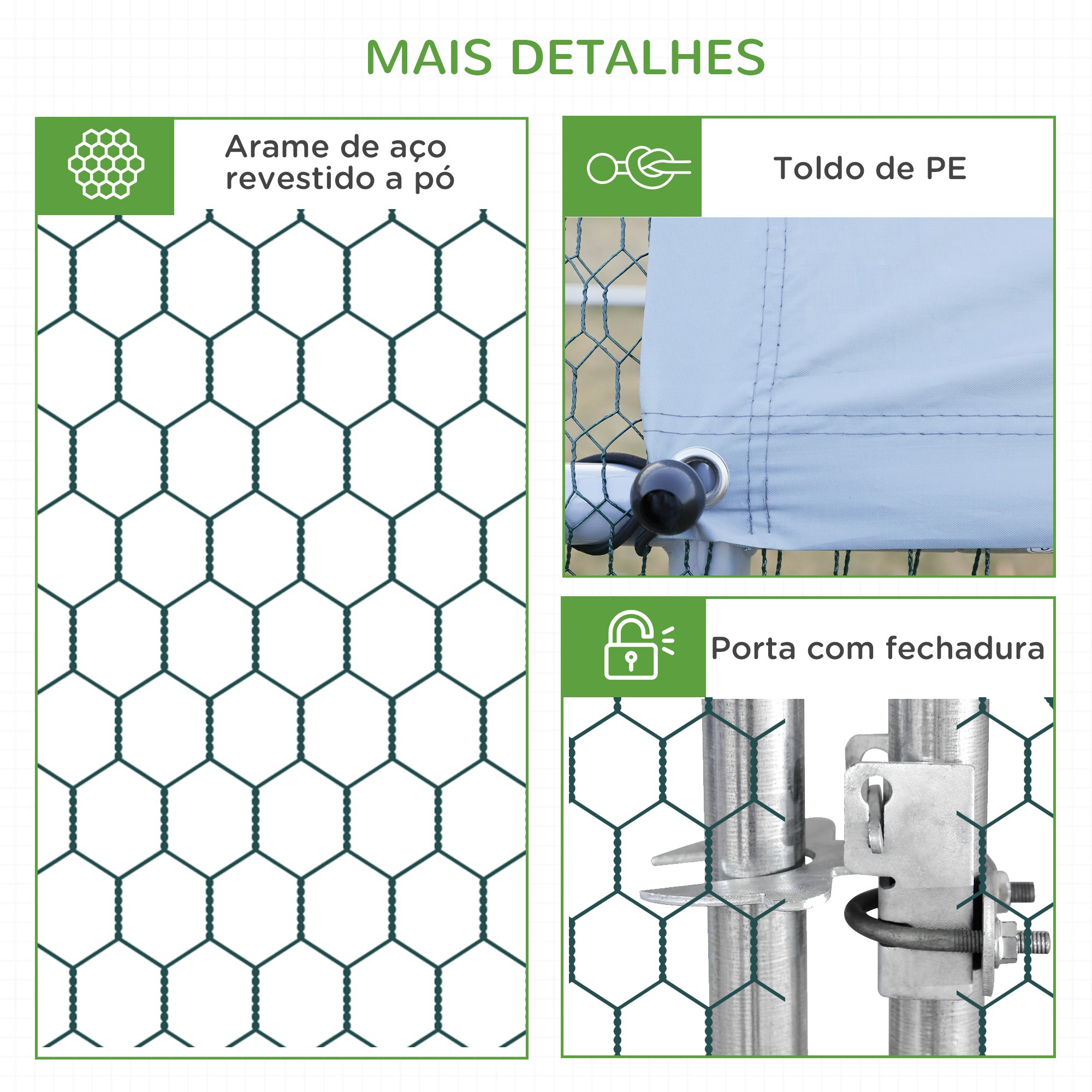 Galinheiro Exterior Grande – 300x200x200cm – Prata – Aço galvanizado