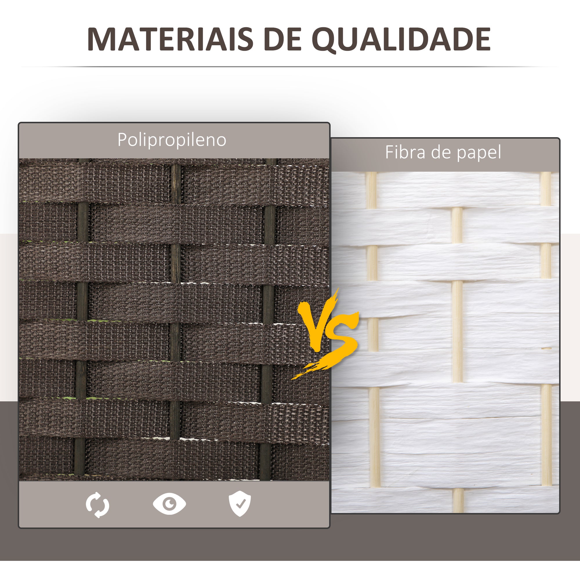 Biombo de 4 Painéis – 160x1,6x170 cm – Marrom – Madeira de Pinho e Polipropileno