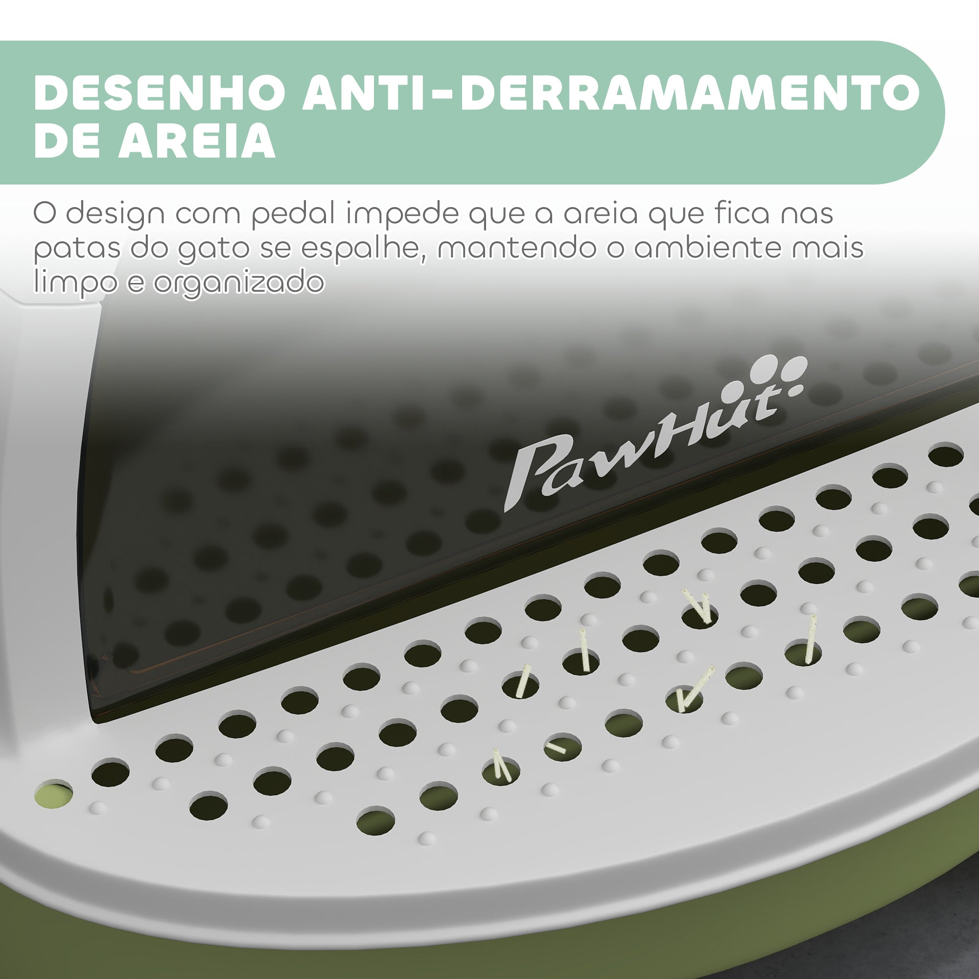Caixa de Areia para Gatos Fechada com Tampa e Bandeja Amovíveis – 40,5x52x39 cm – Verde – Polipropileno