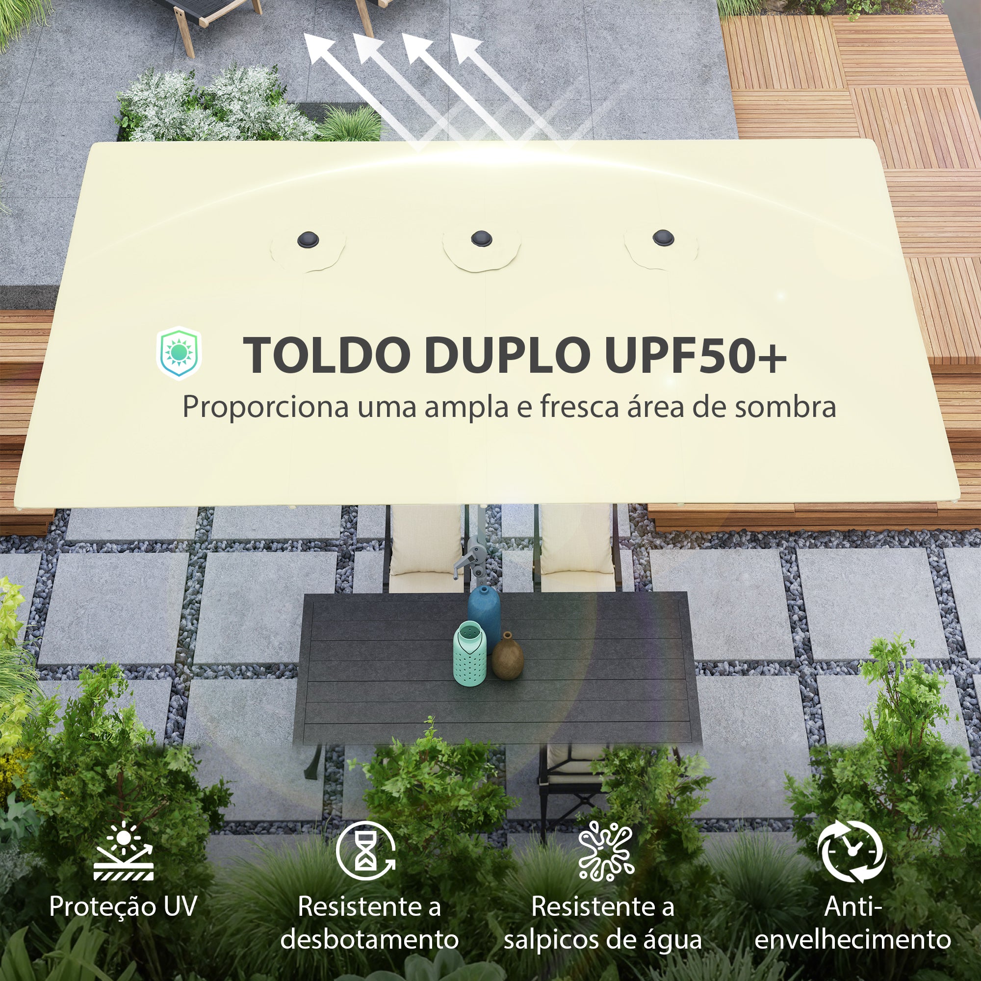 Chapéu de Sol Duplo 4,5x2,6 m - Creme Branco