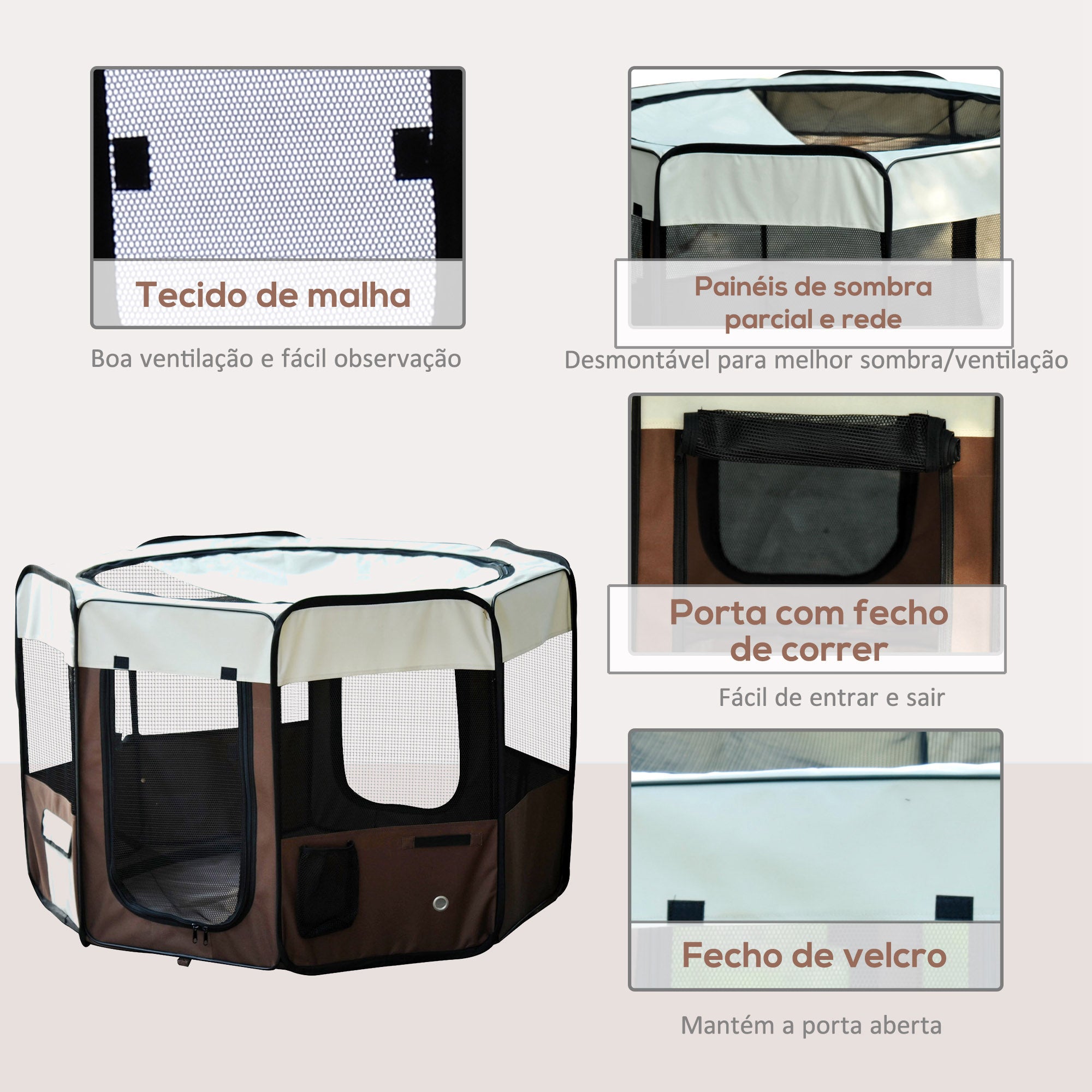 Parque Dobrável para Animais de Estimação Ø117x71 cm - Marrom