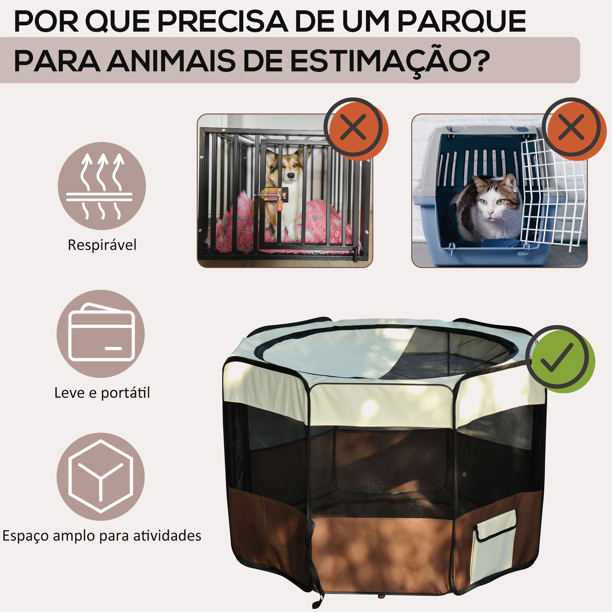 Parque Dobrável para Animais de Estimação Ø117x71 cm - Marrom