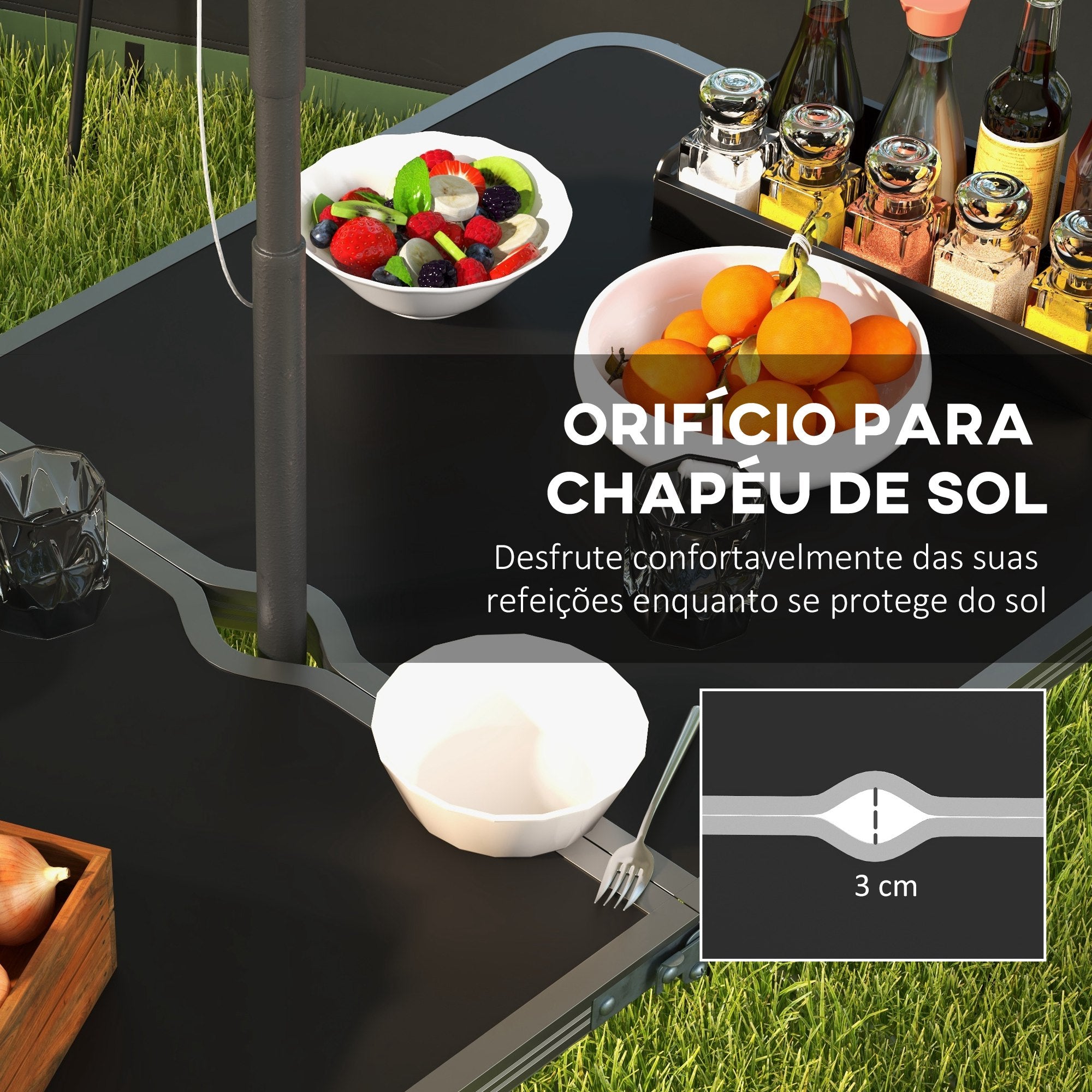 Conjunto de Campismo Mesa Dobrável 120x60x55-70 cm - Cor Preto