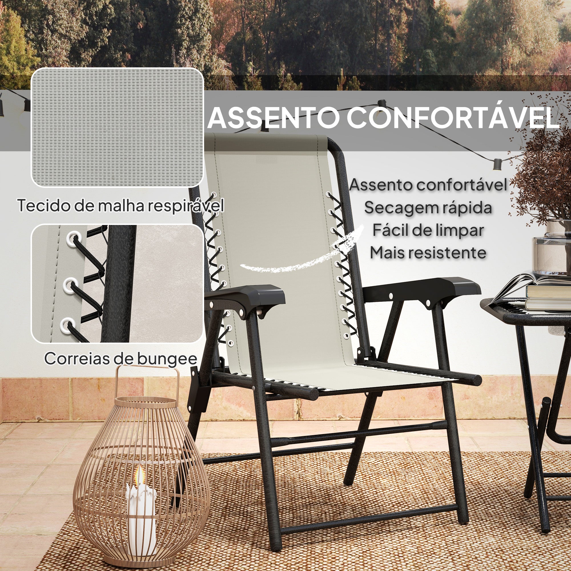 Conjunto de Mesa e Cadeiras de Jardim Creme Branco 61x65x91 cm