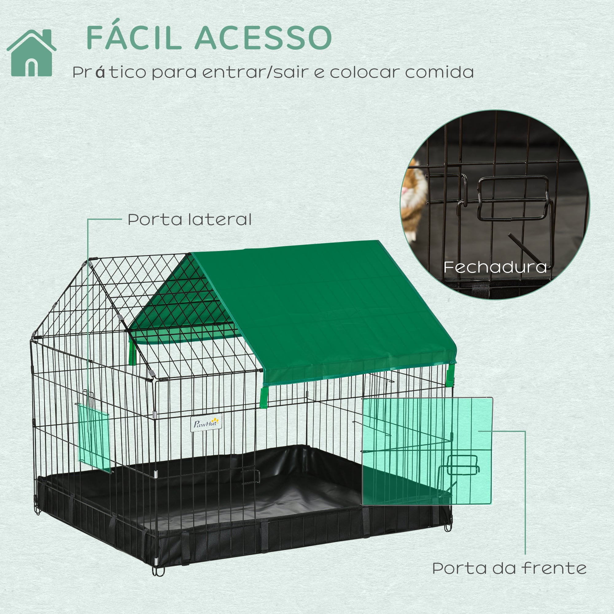 Gaiola para Animais Pequenos – 90x75x75 cm – Preto e Verde – Aço e Tecido Oxford