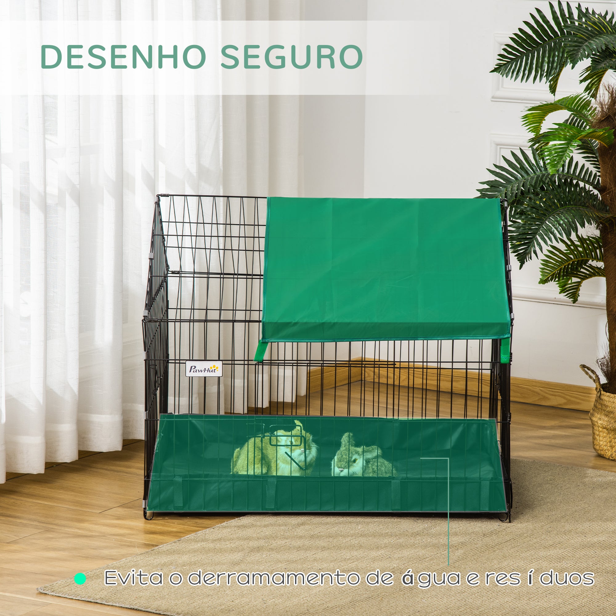 Gaiola para Animais Pequenos – 90x75x75 cm – Preto e Verde – Aço e Tecido Oxford