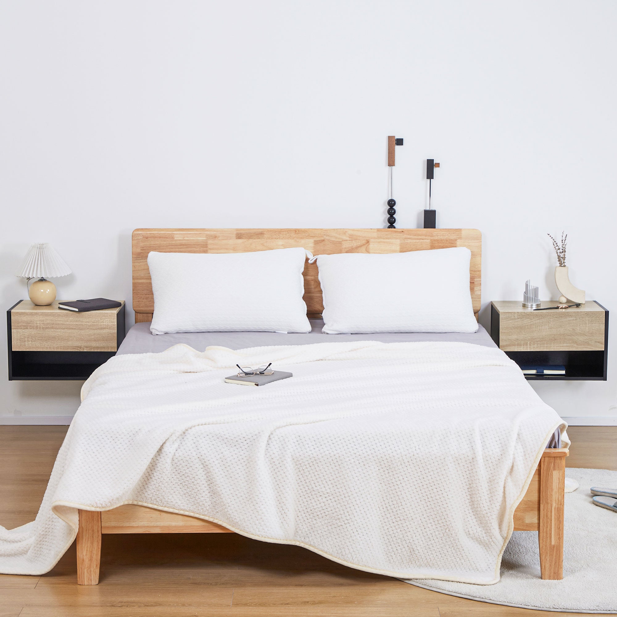 Conjunto de 2 Mesas de Cabeceira Flutuantes com 1 Gaveta e Prateleira Aberta 46x30x30 cm - Preto e Carvalho