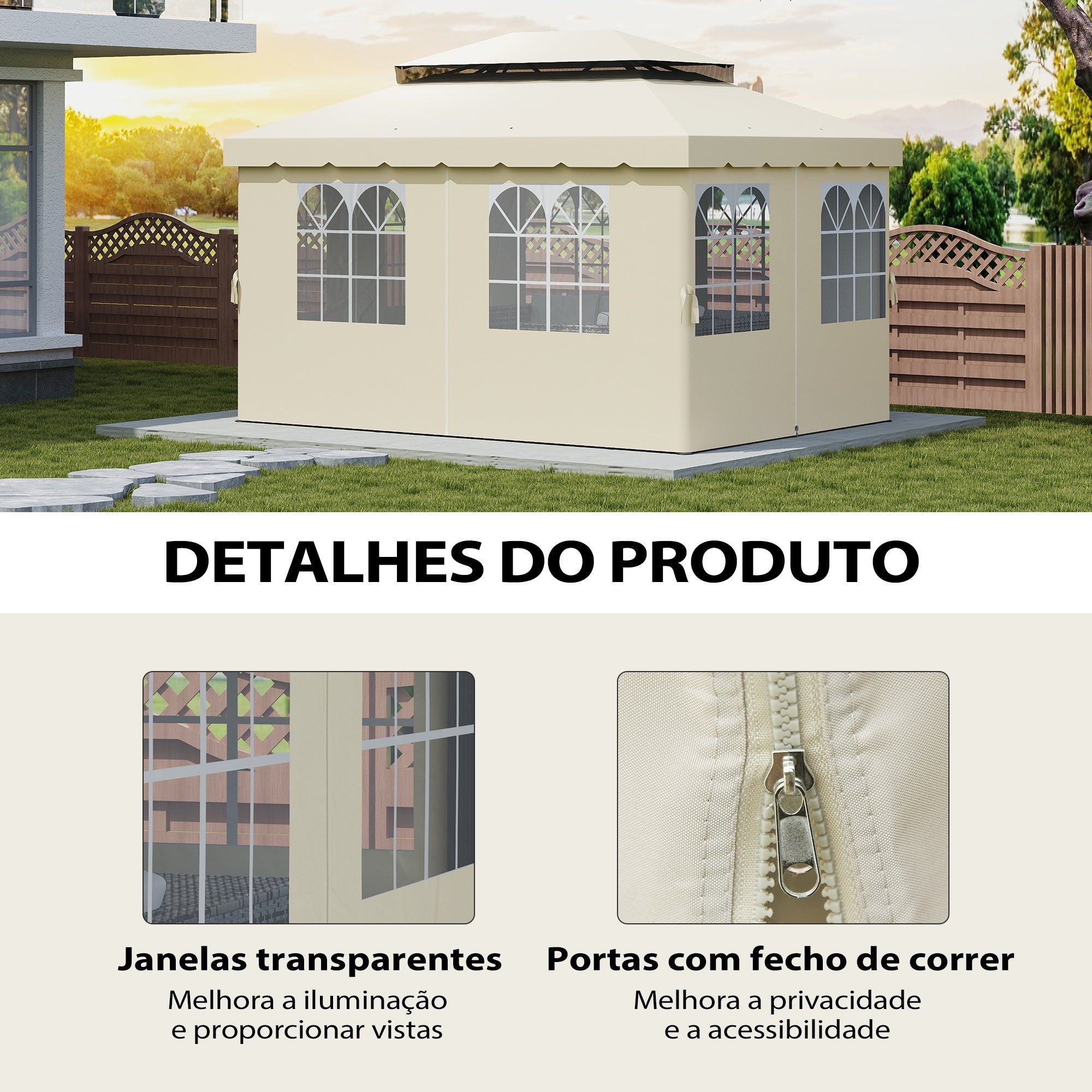 Paredes Laterais para Tenda 352x205 cm Creme Branco