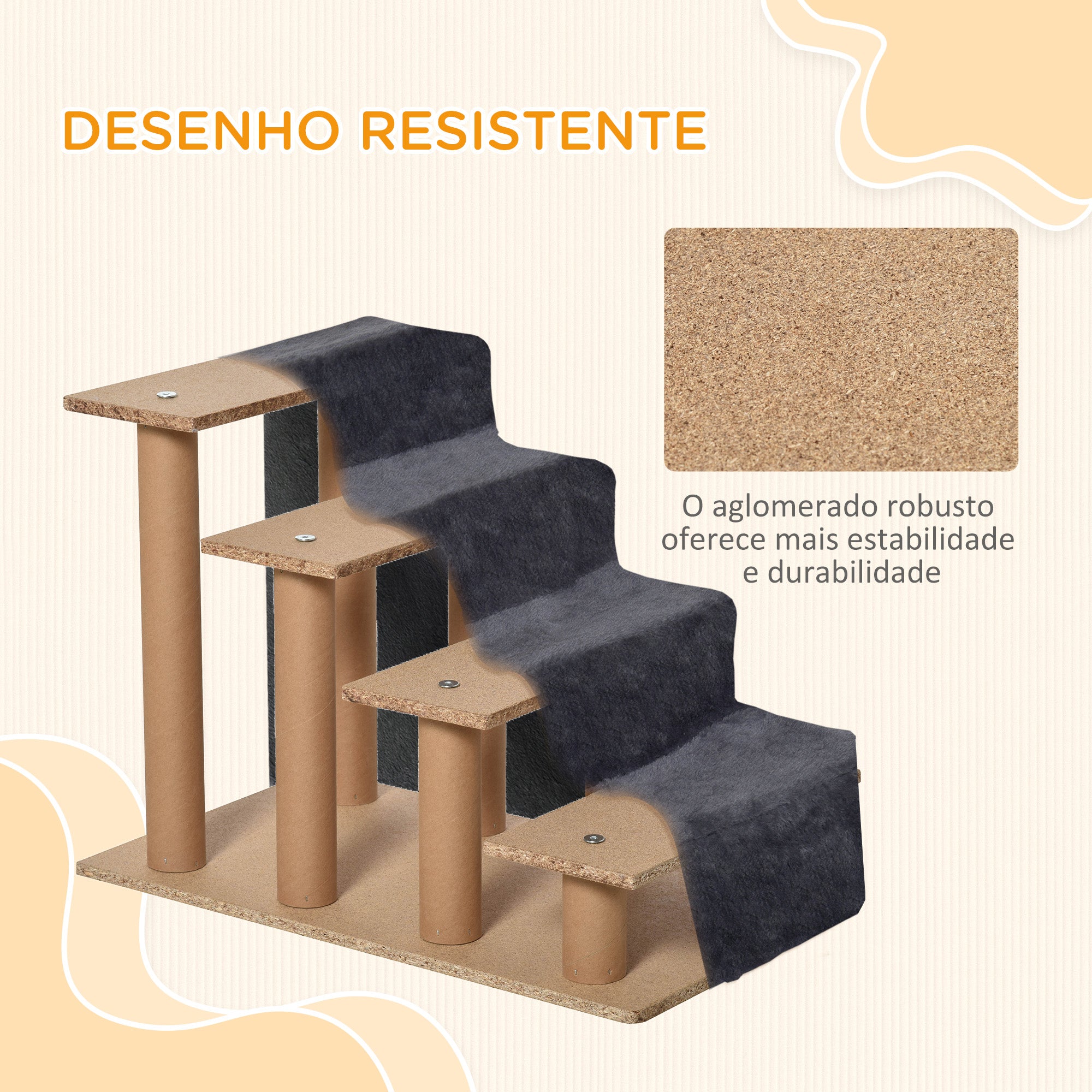 Escada para Animais de Estimação 4 Degraus 60x35x44 cm Cinza Escuro Aglomerado de Madeira
