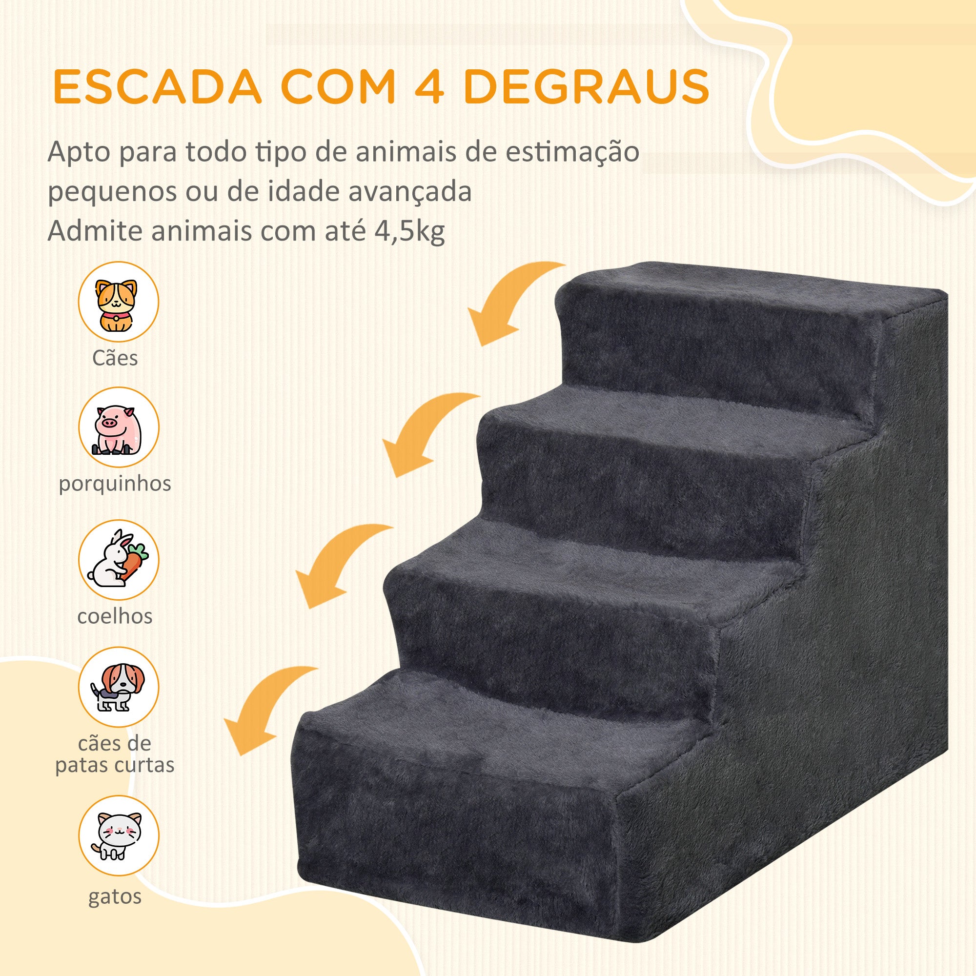 Escada para Animais de Estimação 4 Degraus 60x35x44 cm Cinza Escuro Aglomerado de Madeira
