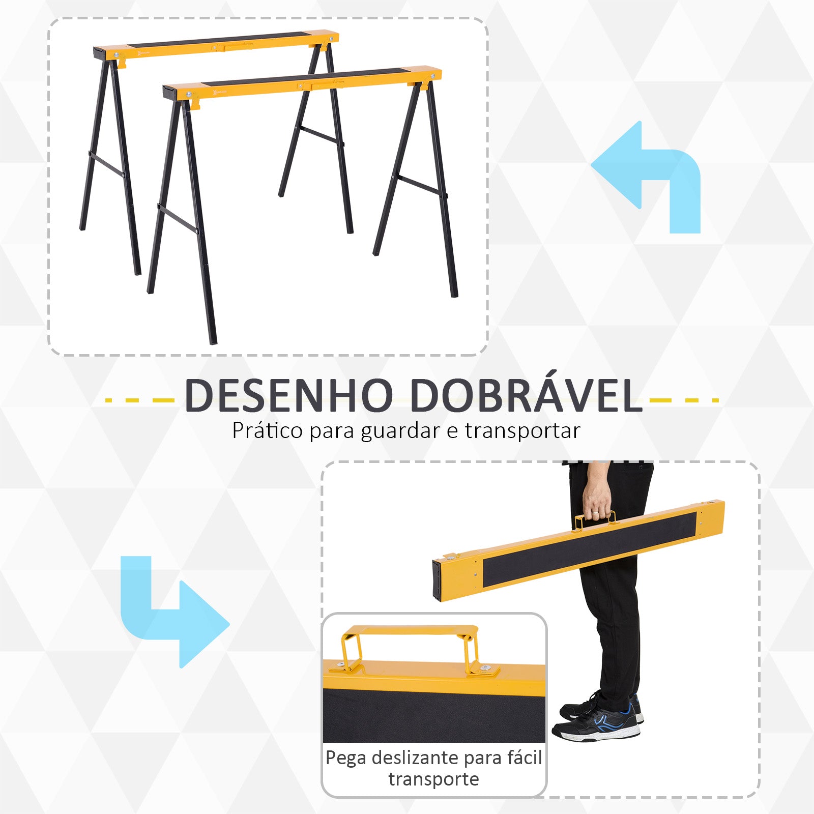 Cavalete de Serra Metálico 99,5x50x76 cm Preto e Amarelo