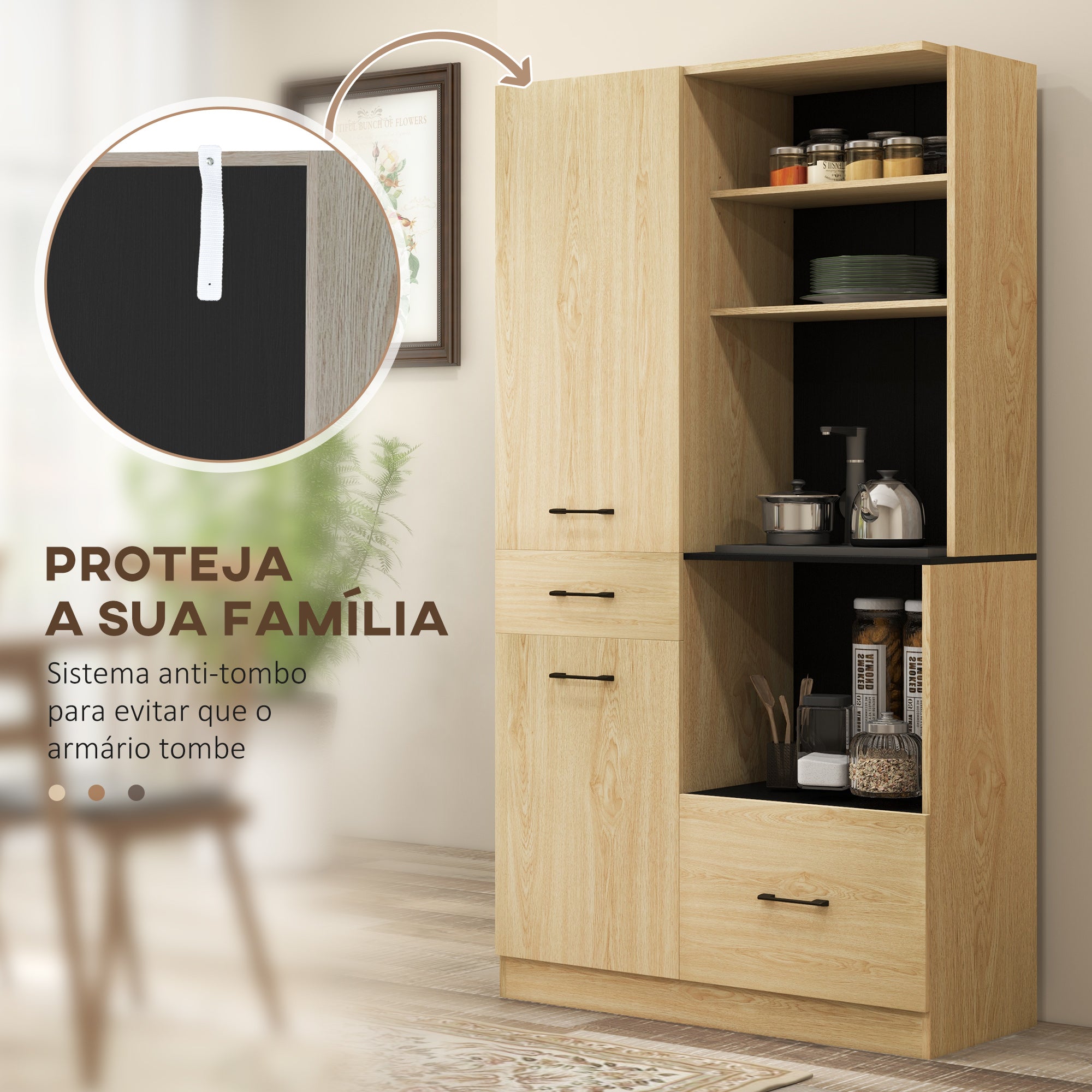 Armário de Cozinha Moderno – 90x40x170 cm – Preto – Melamina de madeira