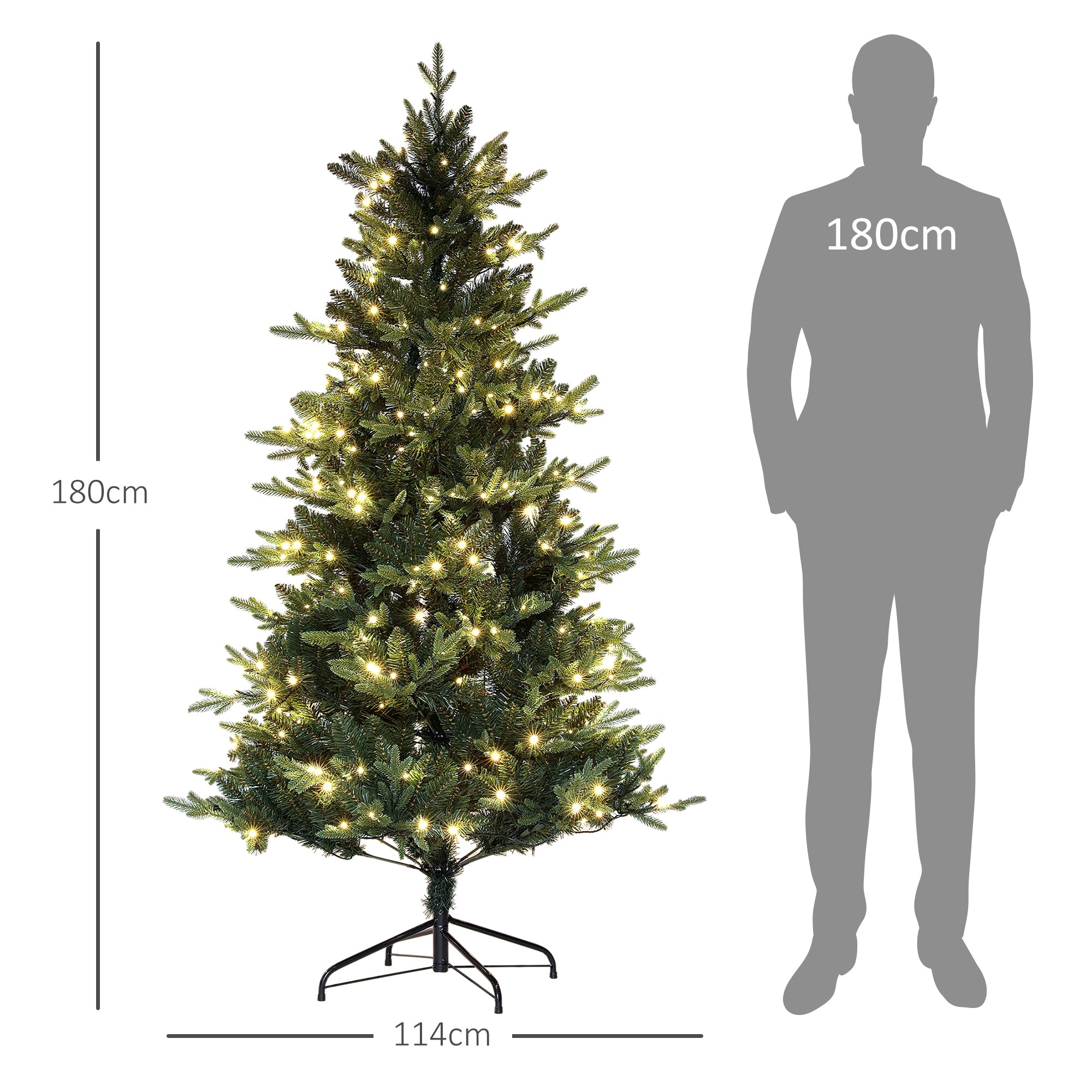 Árvore de Natal Artificial 180 cm Verde Ø114x180 cm com 350 Luzes LED