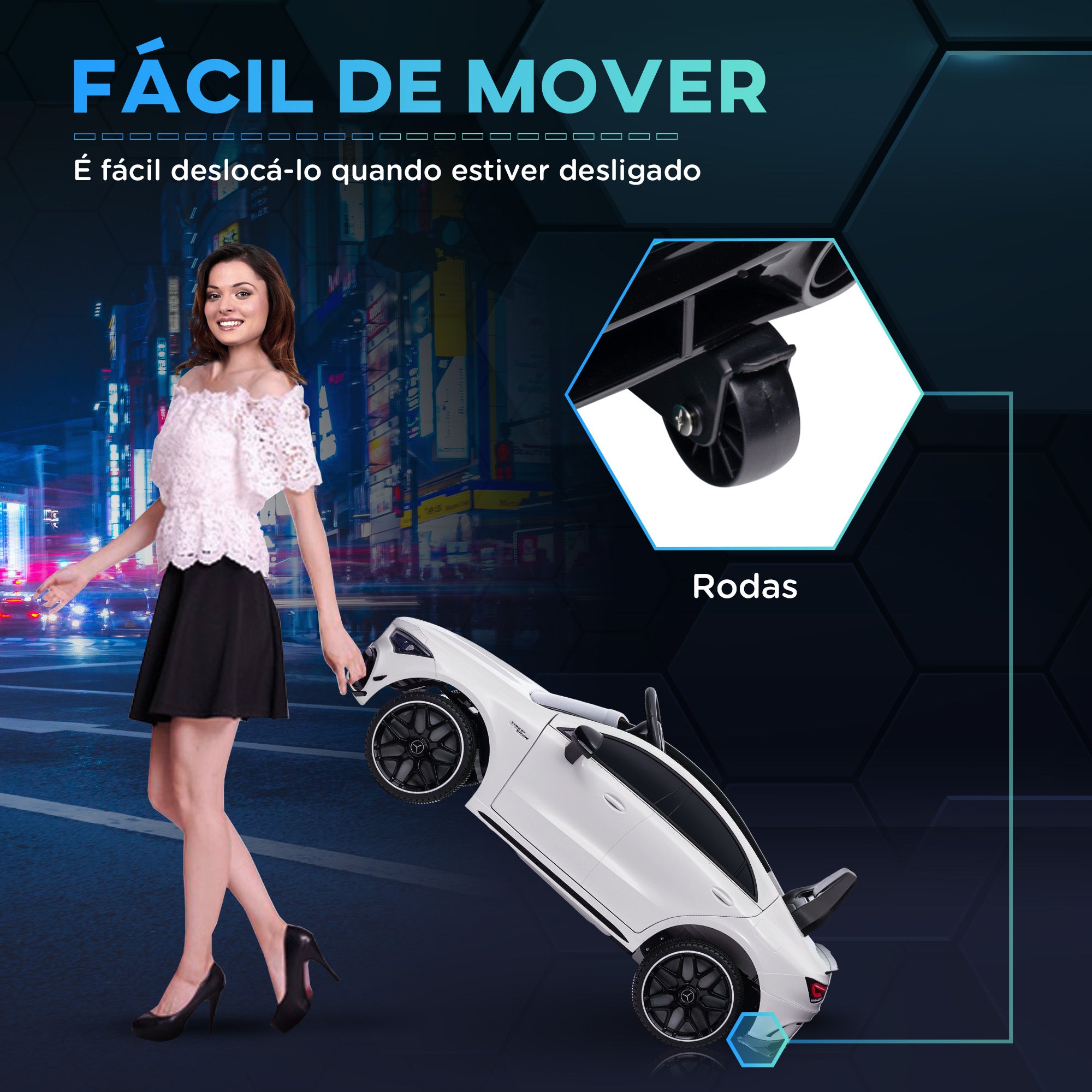 Carro Elétrico Infantil – 110x61x45 cm – Branco – Plástico e Metal